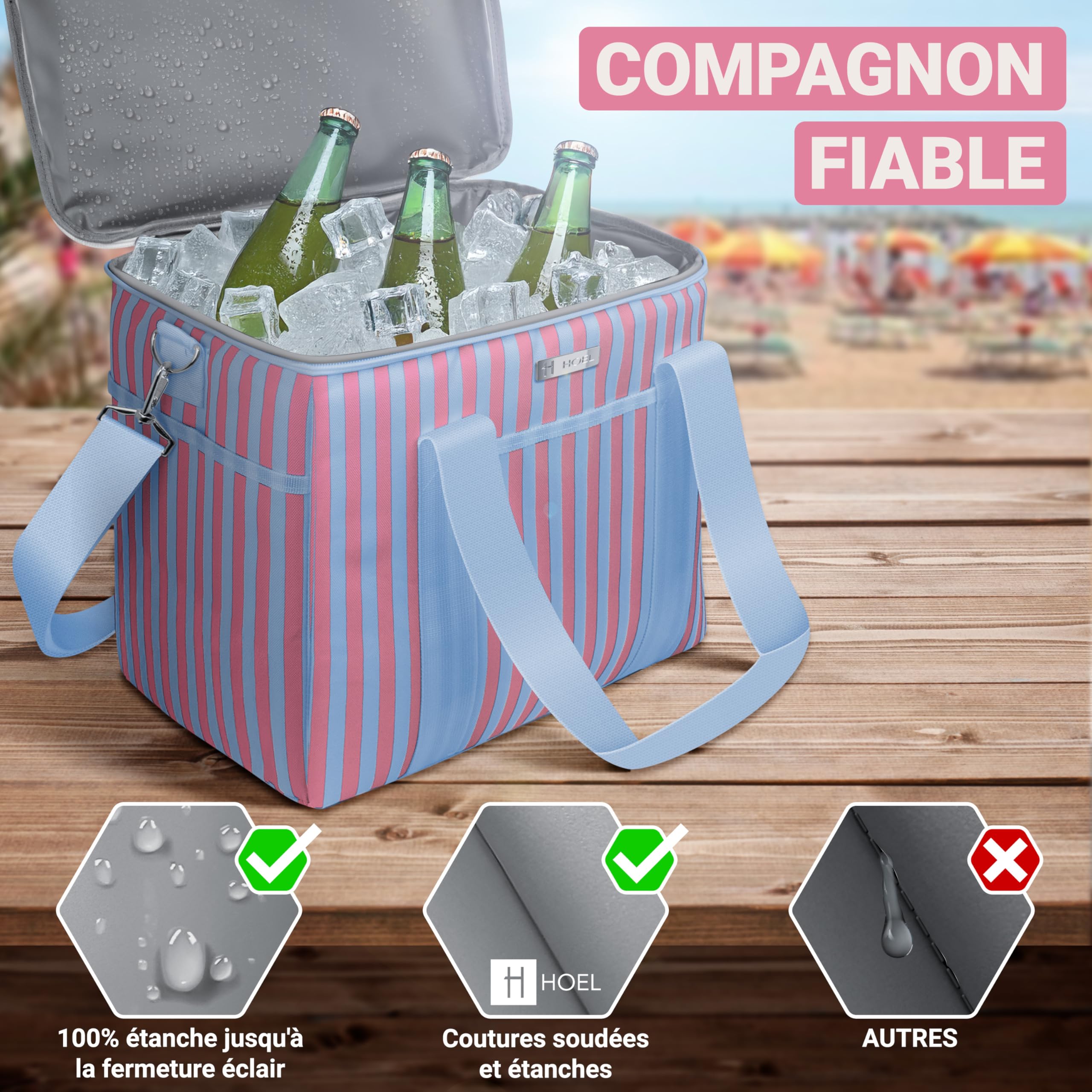 HOEL Sac isotherme pour aliments et boissons - Sac isotherme - Sac à déjeuner étanche et étanche - Sac isotherme pour voiture et shopping - Sac de pique-nique