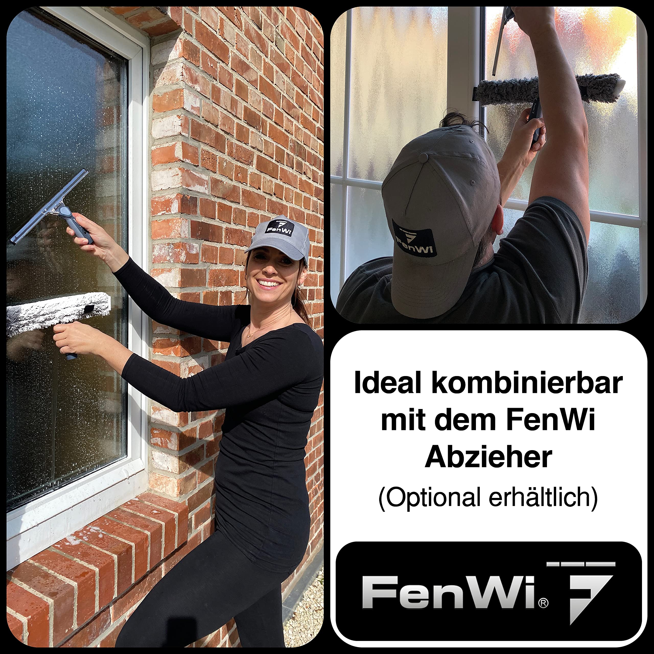 FenWi Profi Fensterwischer 50cm breit mit Mikrofaser Einwascher | Wischergriff mit 45cm Alu T-Träger, für große, breite Flächen, Glasreinigung