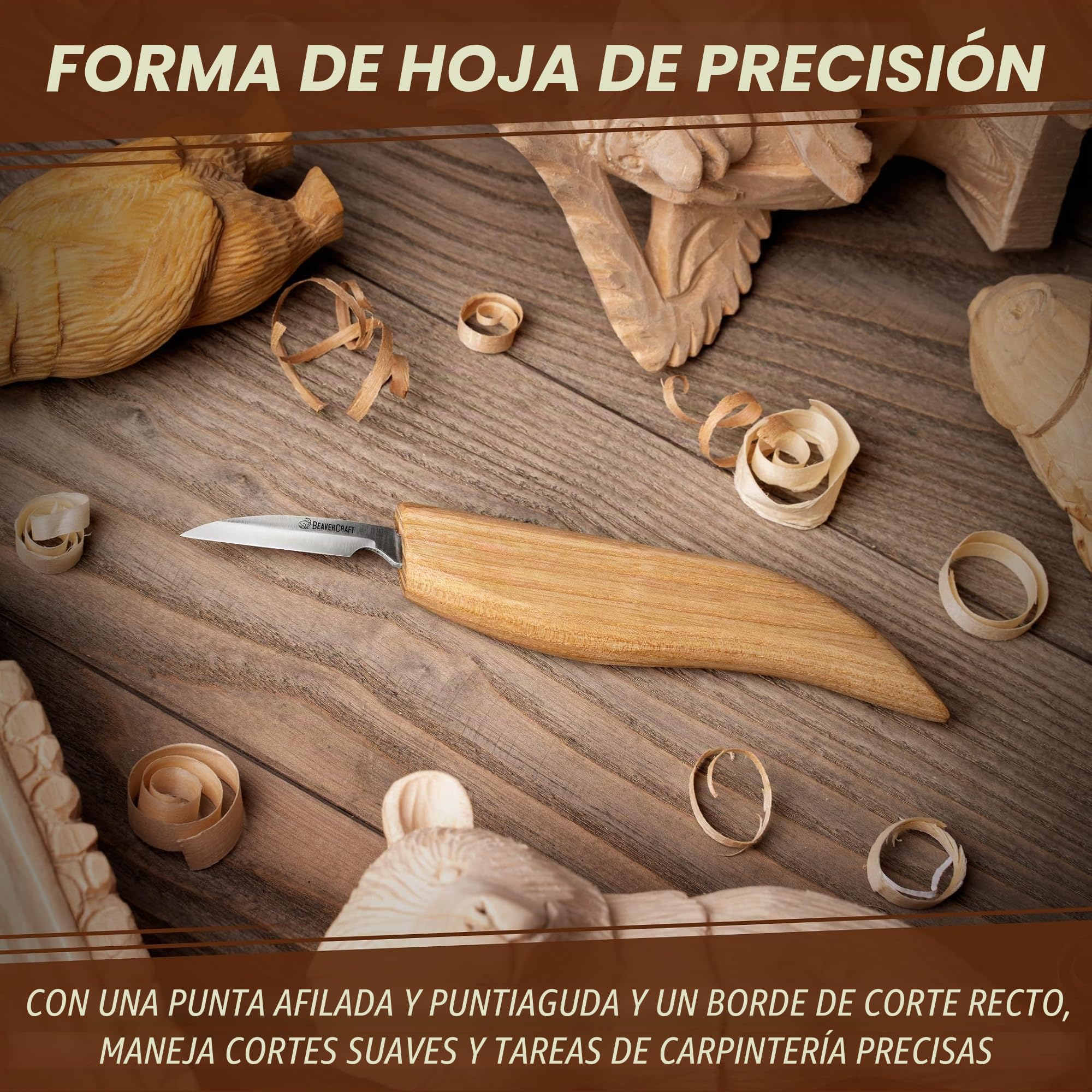 BeaverCraft, Cuchillo para tallar madera C8 de 4.6 cm Sloyd para detalles - Herramientas de tallado en madera para principiantes y niños