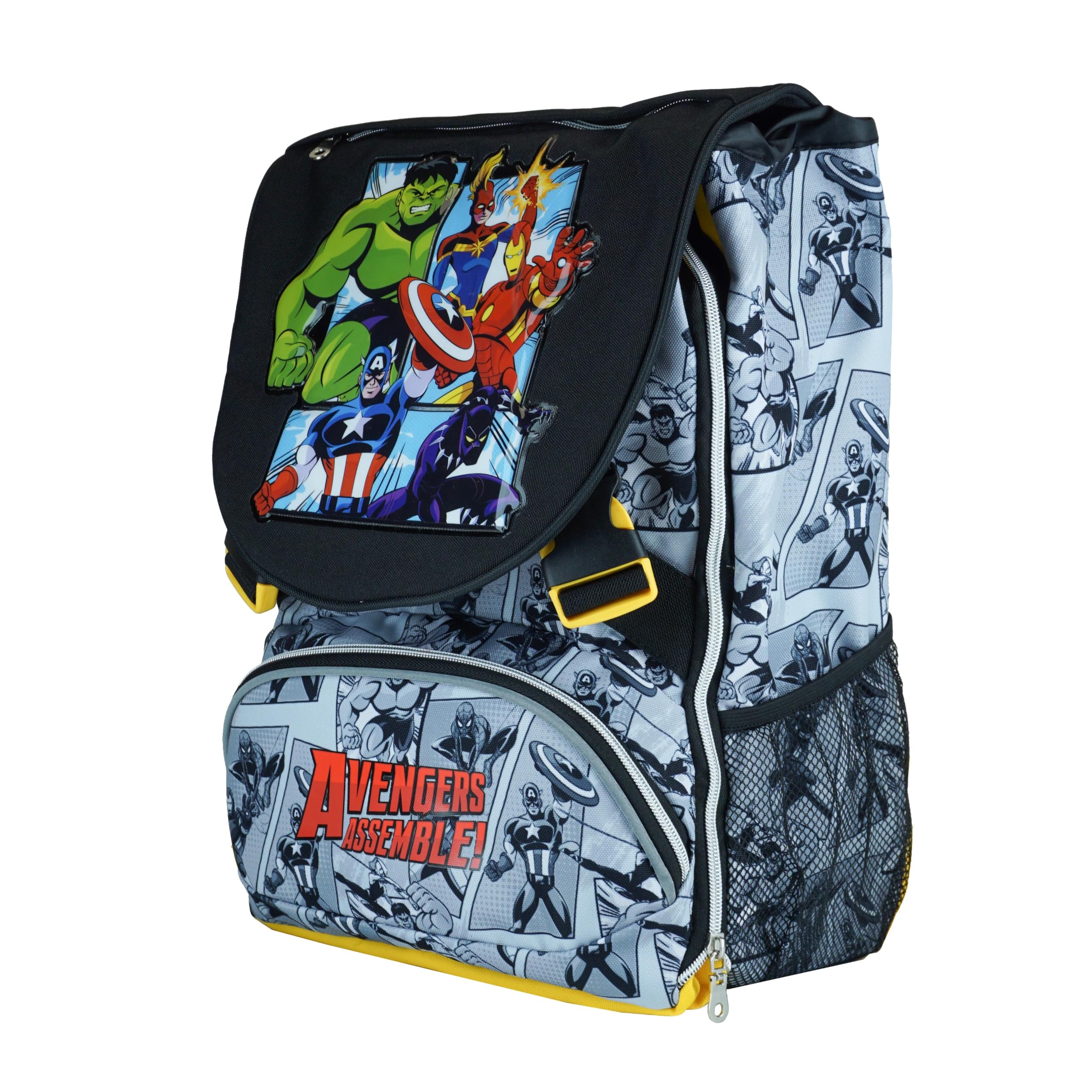 Zaino Estensibile Avengers Cerdà | Licenza Ufficiale Marvel | 20-30L | Scuola Bambini Elementari e Medie | Grigio e Nero con Patch PVC e Bande Retroriflettenti