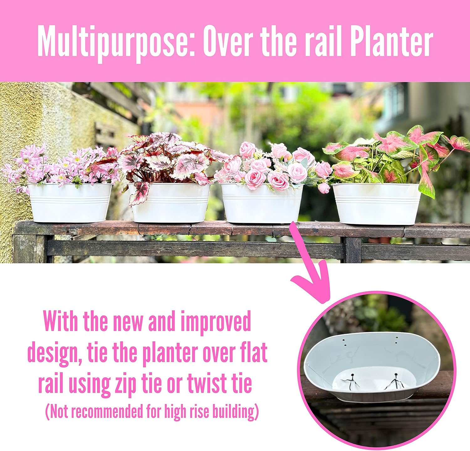 LaLaGreen レールプランター アウトドア - 10個パック 11.8インチ ホワイトメタル 鉄製 吊り下げ 植木鉢 デッキレ