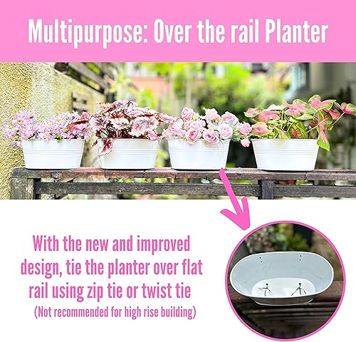 Miniatura 4 de LaLaGreen - Maceta de riel para exteriores (paquete de 2, 9.8 pulgadas), pequeñas y lindas macetas colgantes de hierro de metal, barandillas de