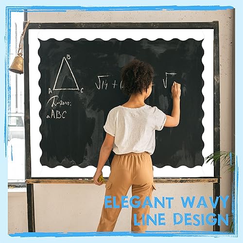 Miniatura 102 de Bordes de tablón de anuncios de 60 pies, borde ondulado amarillo puro con diseño de línea ondulada para la escuela, el aula y las oficinas Amarillo