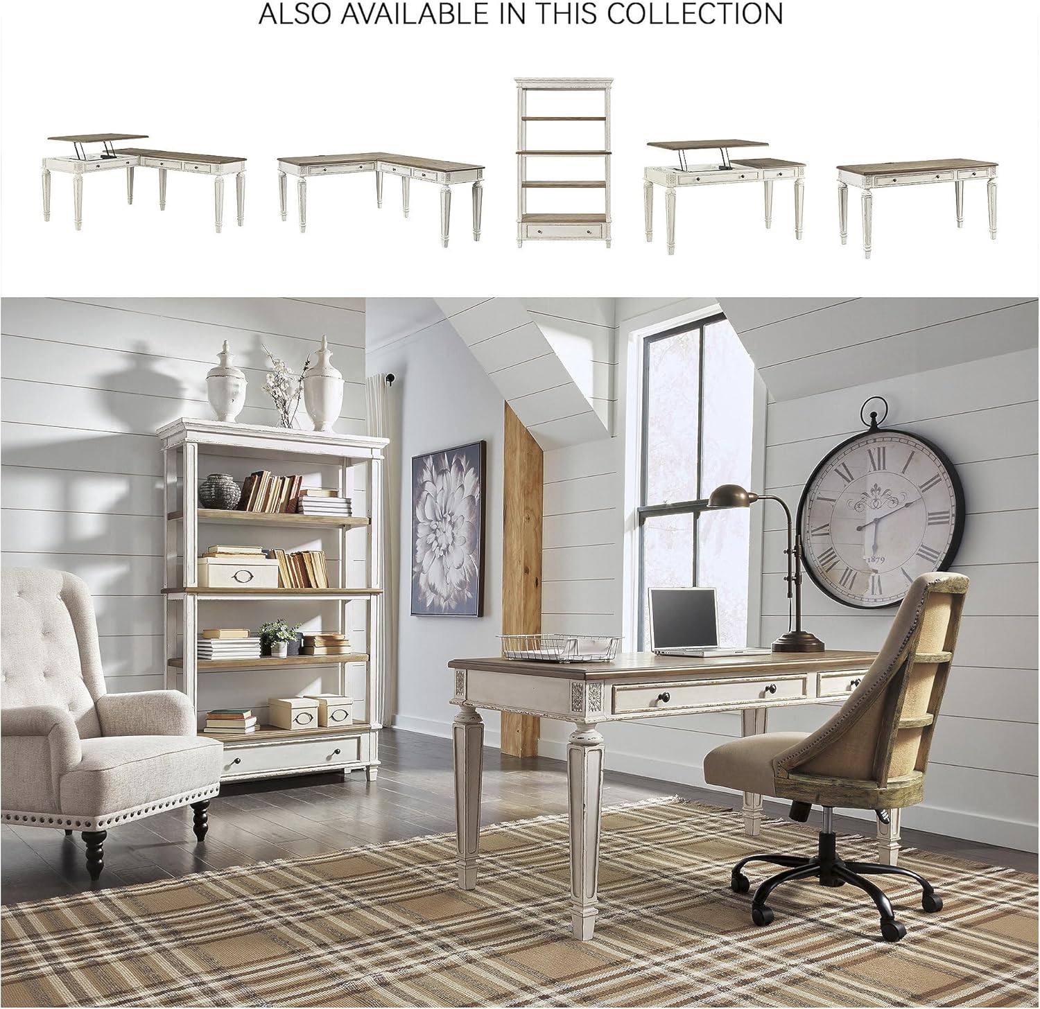 Signature Design by Ashley Realyn French Country 75" Bookcase with Drawer, Chipped White