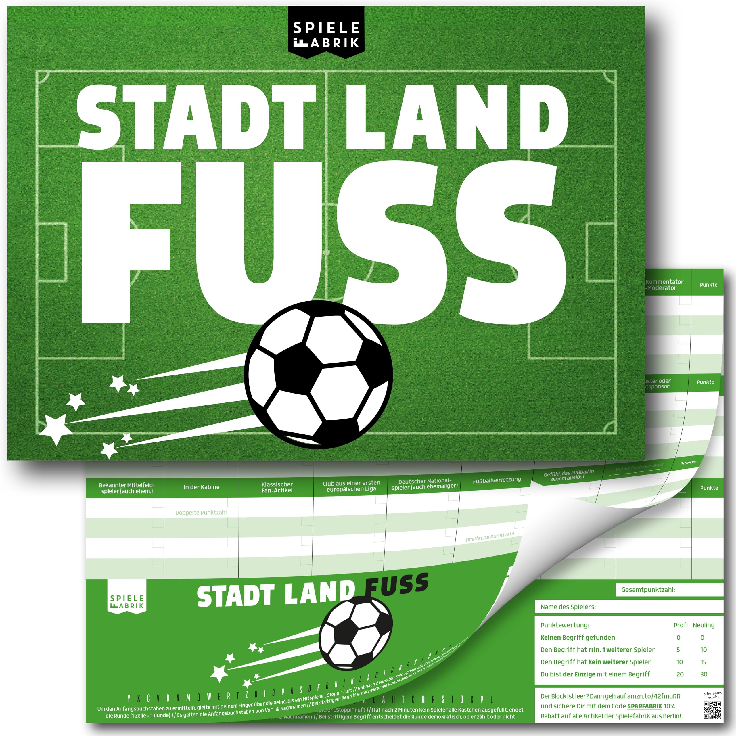 Stadt Land Fussball Der Spielblock A4 mit 24 Fussball-Kategorien | Spiele-Klassiker 2.0 als Partyspiel, für Fußball-Fan als Geschenk-Idee, DIN A4-Block | 50 Blatt