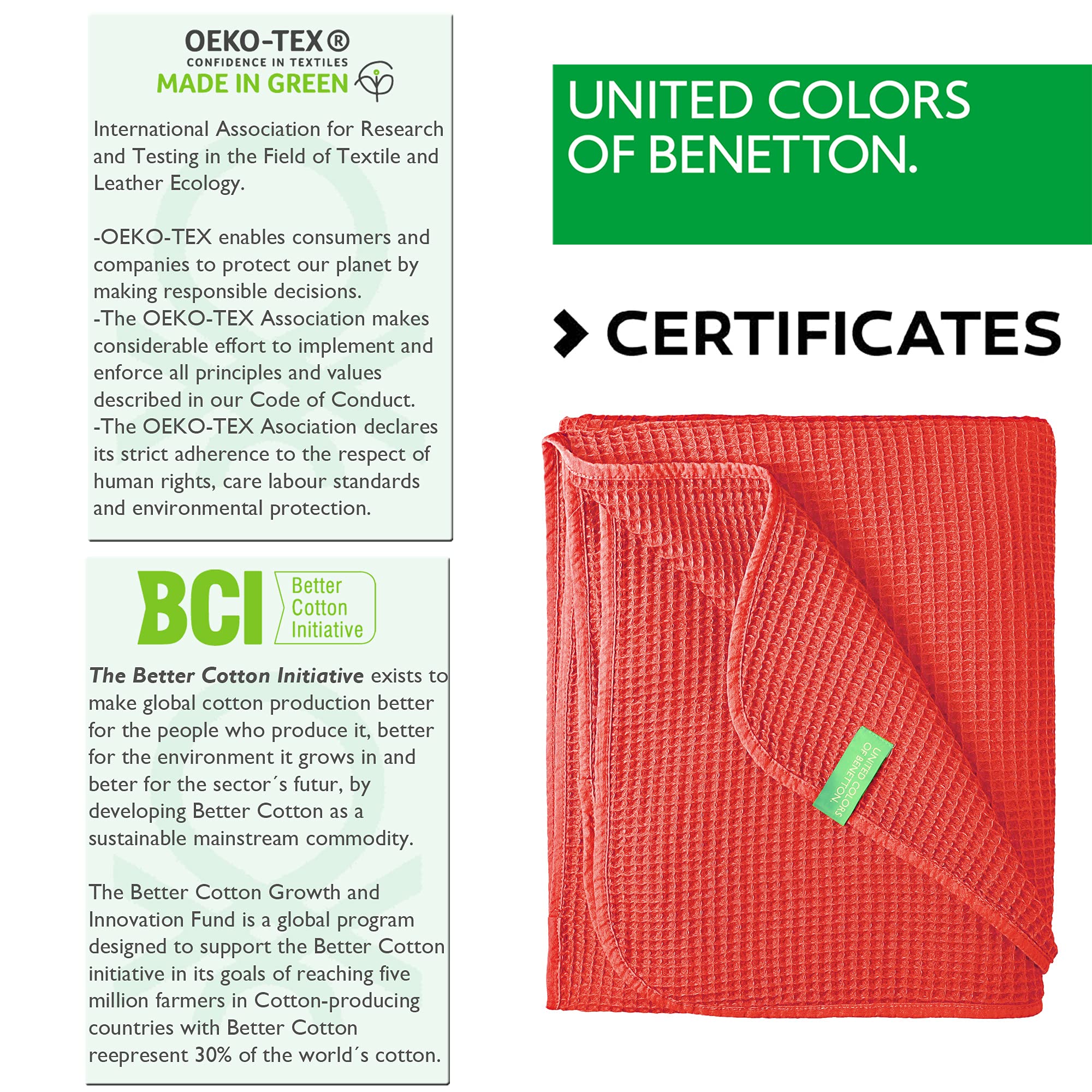 UNITED COLORS OF BENETTON - Manta 140x190cm 200gsm 100% algodón Rojo