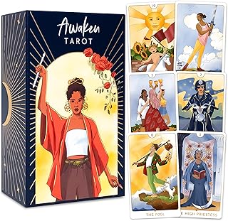 Awaken Tarot Cards with Guide Book - Modern Tarot Deck Inspired by The Rider Waite Tarot Cards for Beginners and Professionals, Beginner Tarot Decks with Guidebook