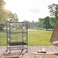 Vista 2 de Jaula para pájaros Yaheetech de 132 cm de pie, jaula grande de acero forjado para loros, jaula de vuelo para cacatúas grises africanas, cuáqueros