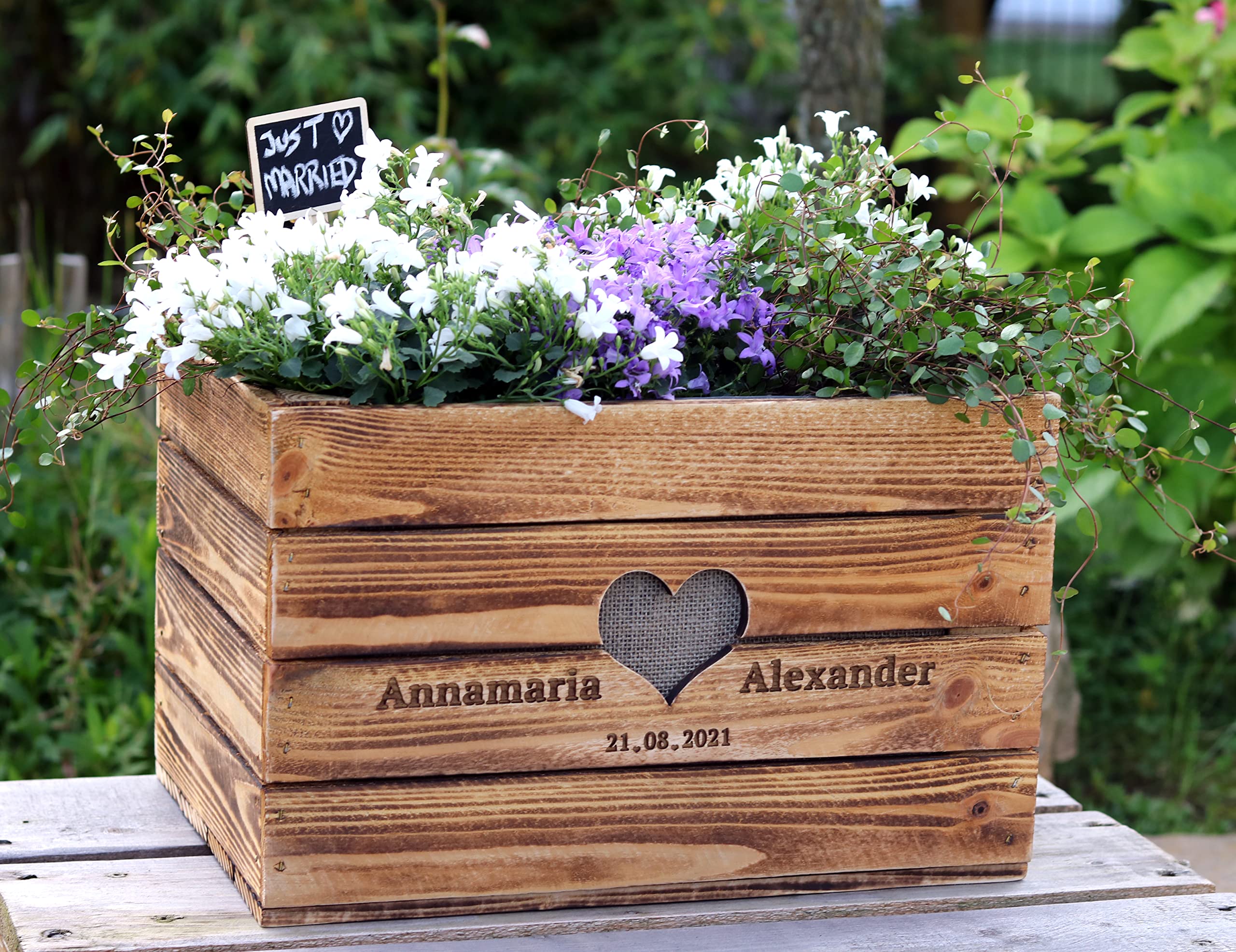 Rustikale GESCHENKEKISTE HOCHBEET Hochzeit Weinkiste Vintage Hochzeitsgeschenk aus Holz PERSONALISIERT Hölzerne Jahrestag BoHo Geldgeschenk