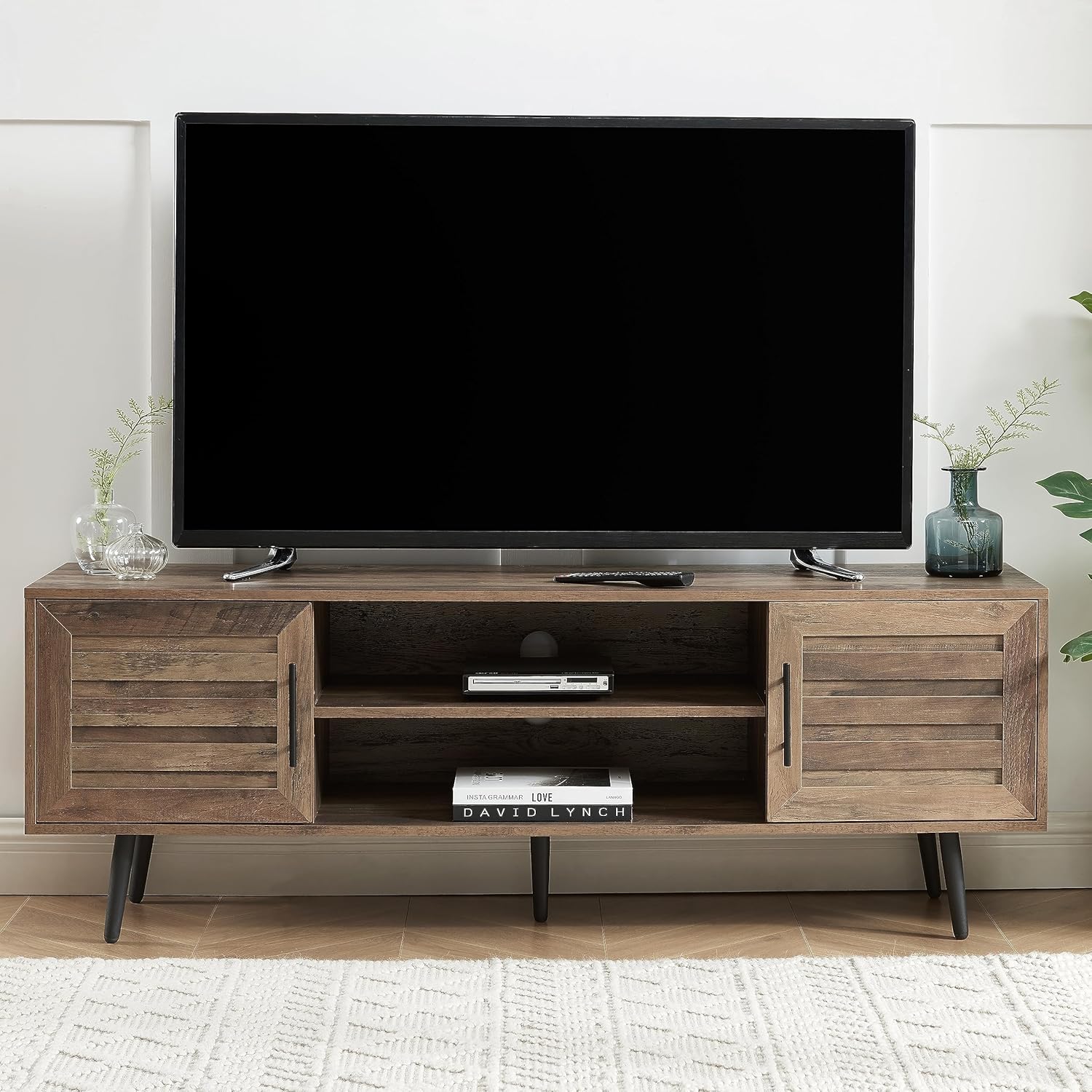 JYED DECOR Mid Century Wooden TV Stand Entertainment