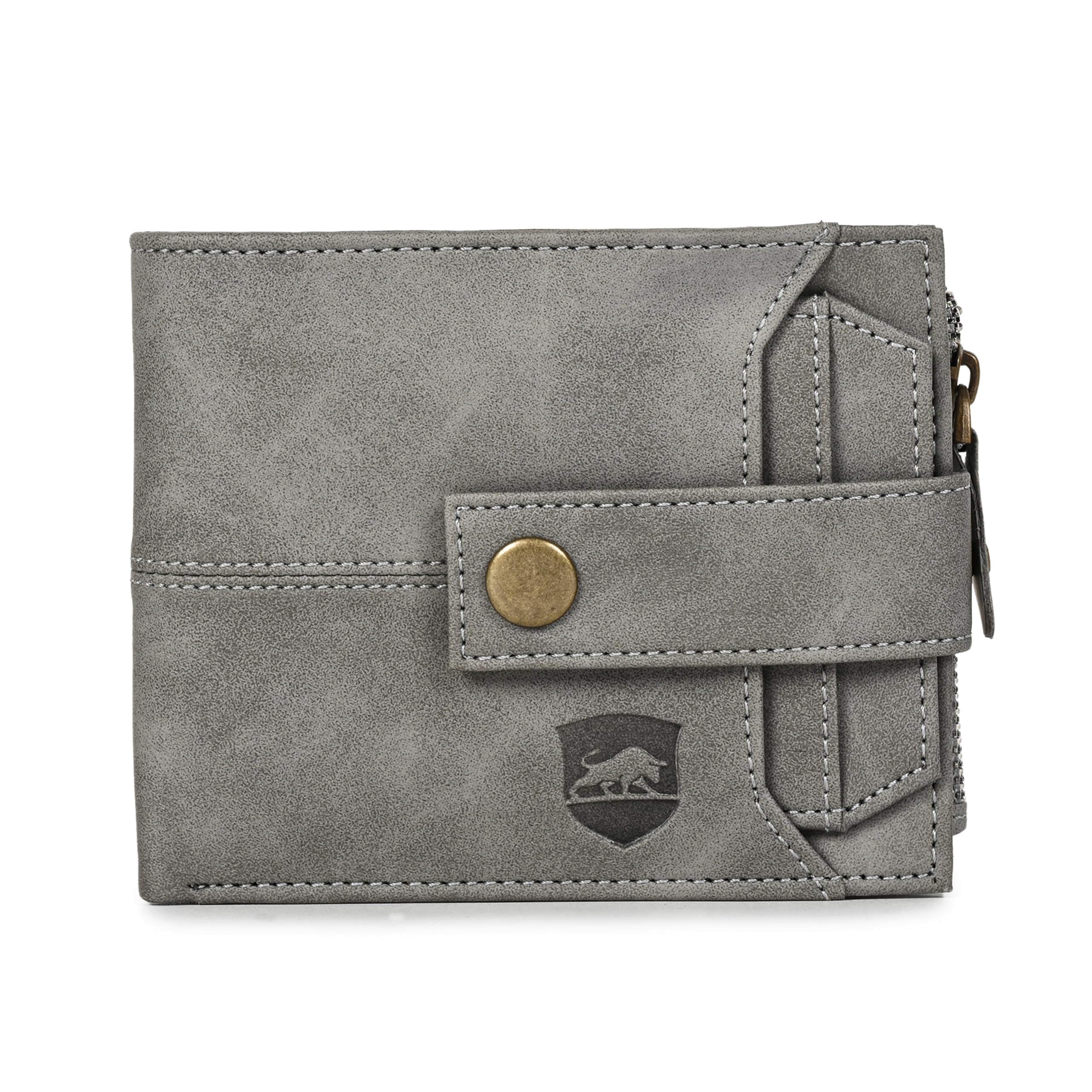 Button Closer Vegan Leather Wallet for Men I 4 Card Slots I 2 Currency & 2 Secret Compartments I 1 Zipper Coin Pocket. (Grey)-image-46