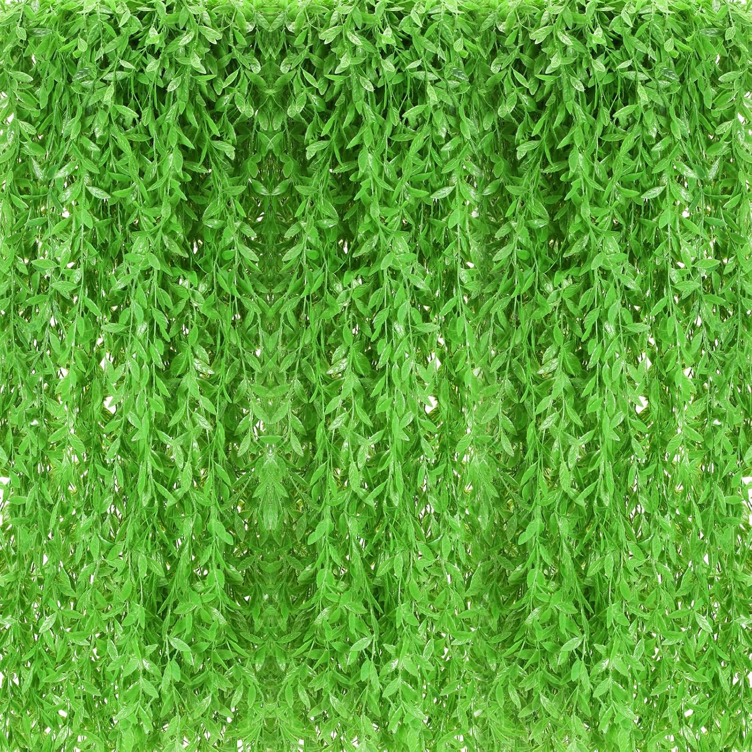 Riceshoot 48 Pcs Artificial Hanging Vines Fake Weeping Willow Leaves Decor Fake Seaweed Artificial Vines Greenery Garland for Wedding Party Backdrop Wall Decor Garden Patio Backyard (Dark Green)