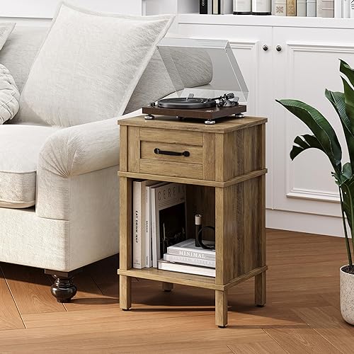 Miniatura 2 de Mesita de noche de granja con cajón, mesita de noche de madera con estante abierto, armario de noche moderno para dormitorio, mesa auxiliar pequeña,