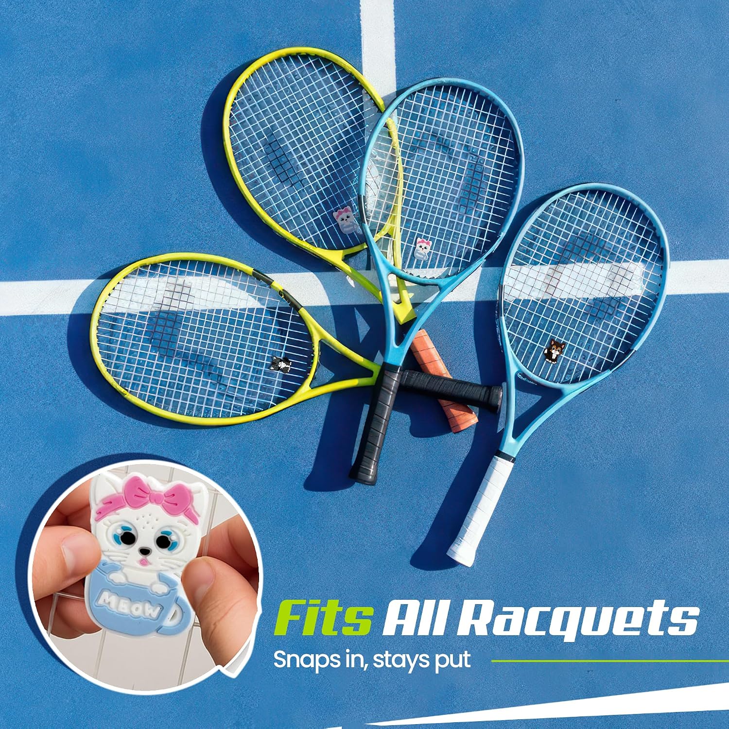 Tennis Racket Dampener - Cute Designs - Vibration & Noise-Reducing Tennis Shock Absorber for Racquets - Secure, Easy-Install Accessories for Players of All Levels image 4