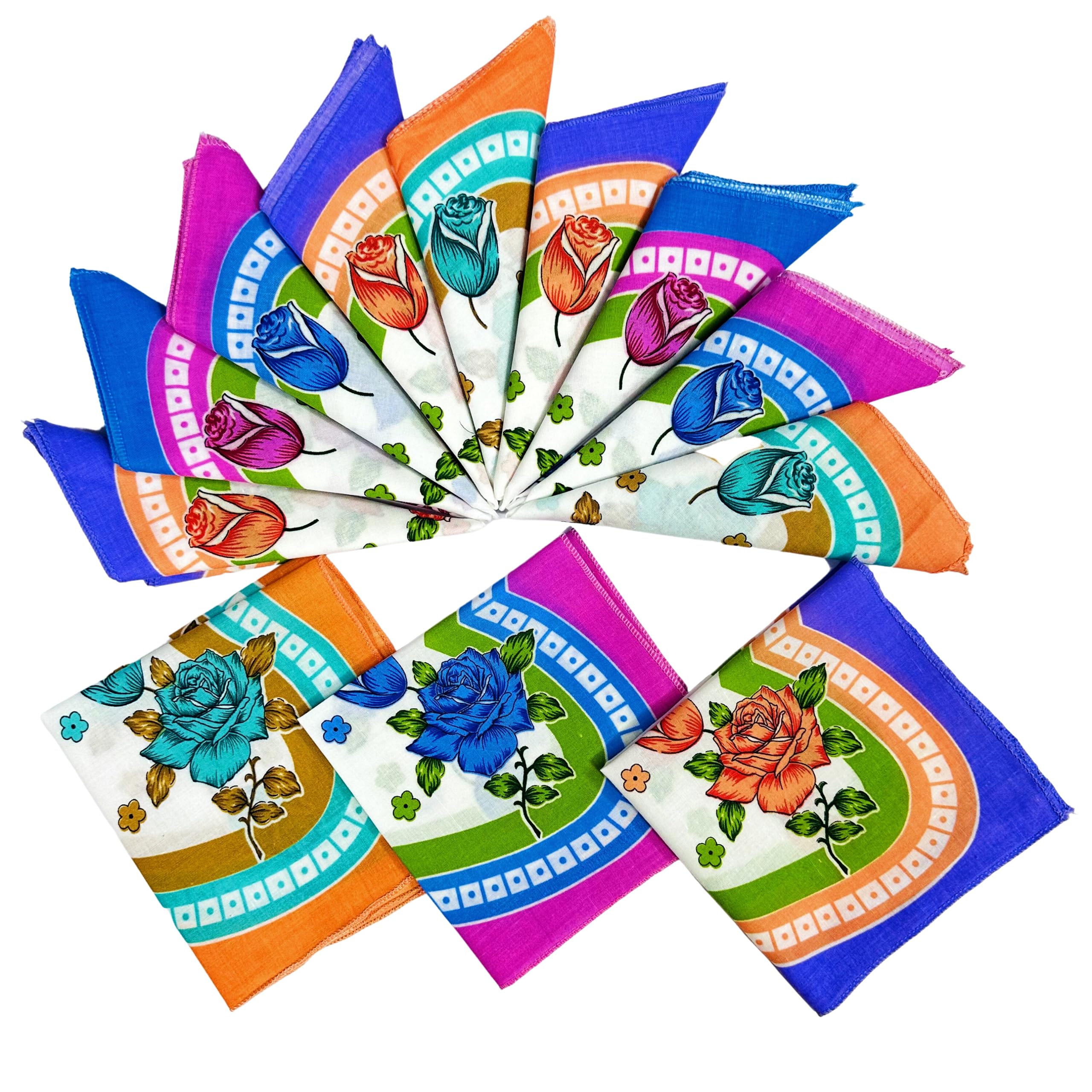 royal mart Premium Cotton Handkerchiefs - 11 * 11 Colorful Prints for Women/Girls (Pack of 12, Multicolor. Designs Will Vary as per Availability-picture-41