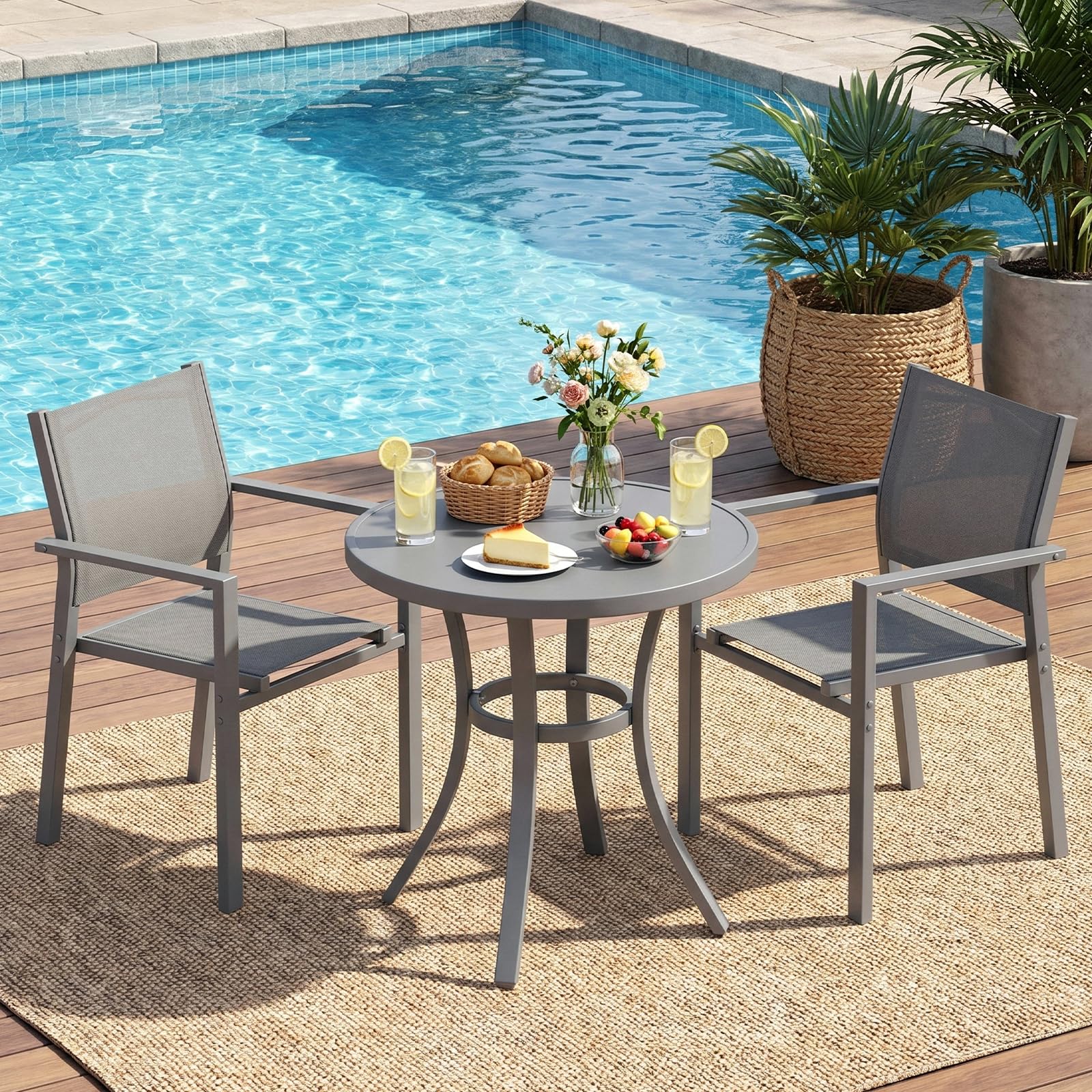 LIFERUN Juego de 6 sillas de jardín apilables Teslin y Estructura de Metal, sillas de balcón, sillas de Comedor para Exteriores, para terraza, jardín, Piscina, hasta 120 kg, Gris, 6 pcs | Teslin - Silla de jardín con estructura de metal (120 kg, transpira