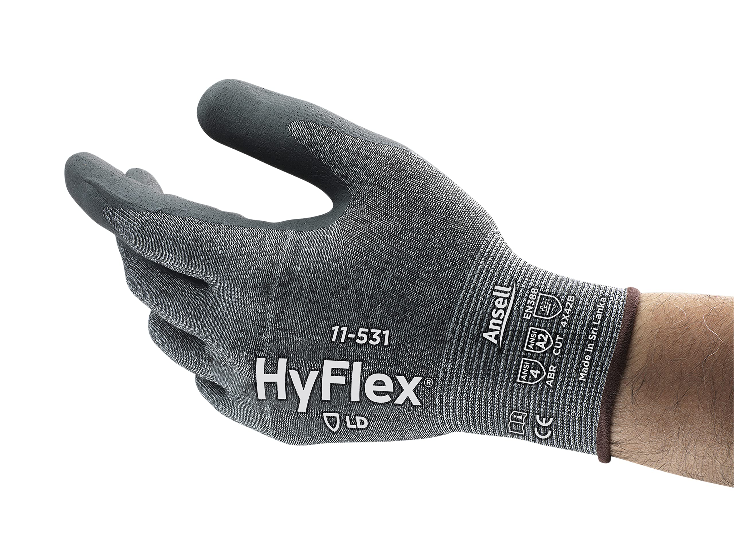 HyFlexAnsell 11-531 Cut-Resistant Nylon Spandex Industrial Gloves w/ Foam Nitrile Palm for Fabrication, Automotive - Large (9), Grey (12 Pairs)