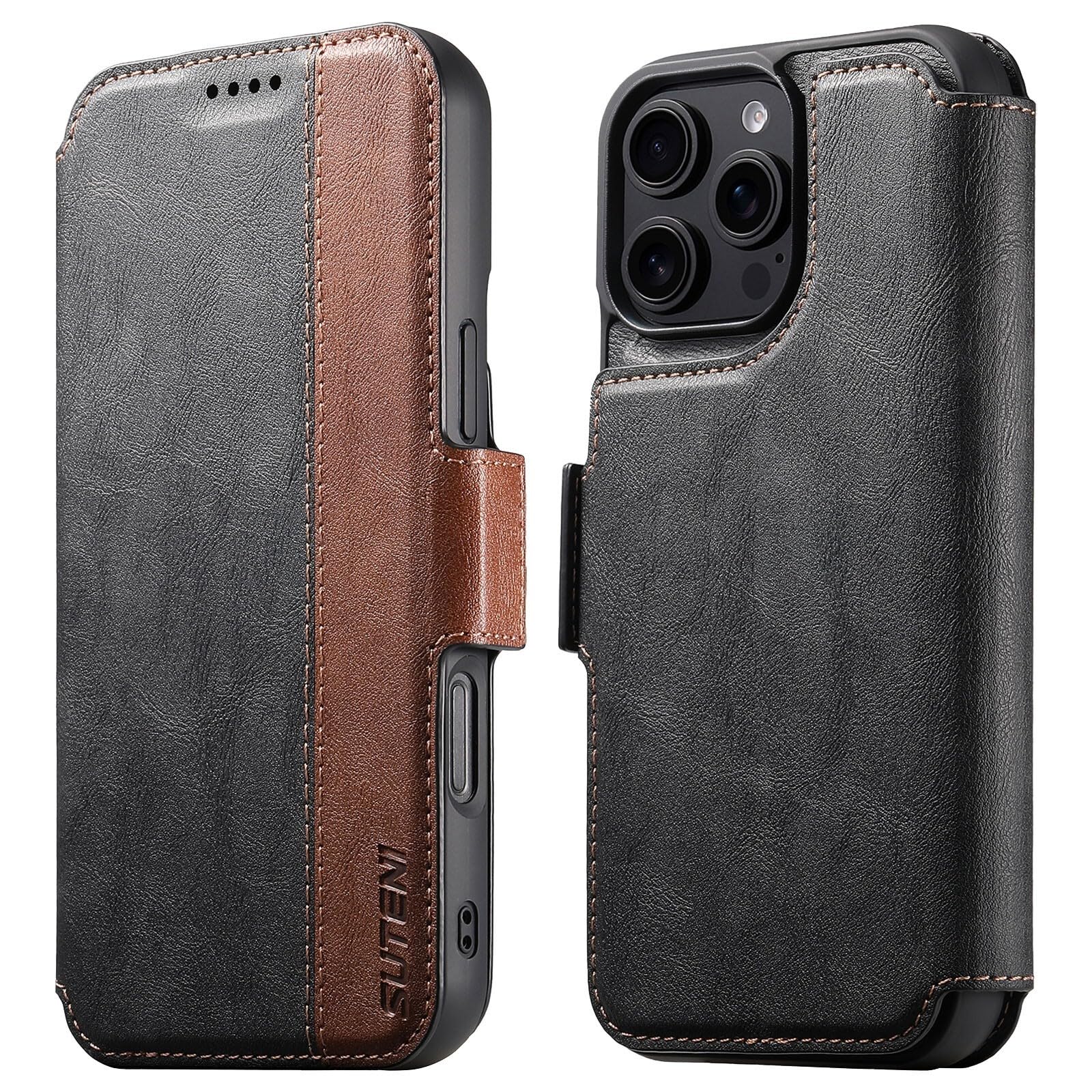 Étui iPhone 14 Plus portefeuille cuir clapet magnétique noir antichoc - 7