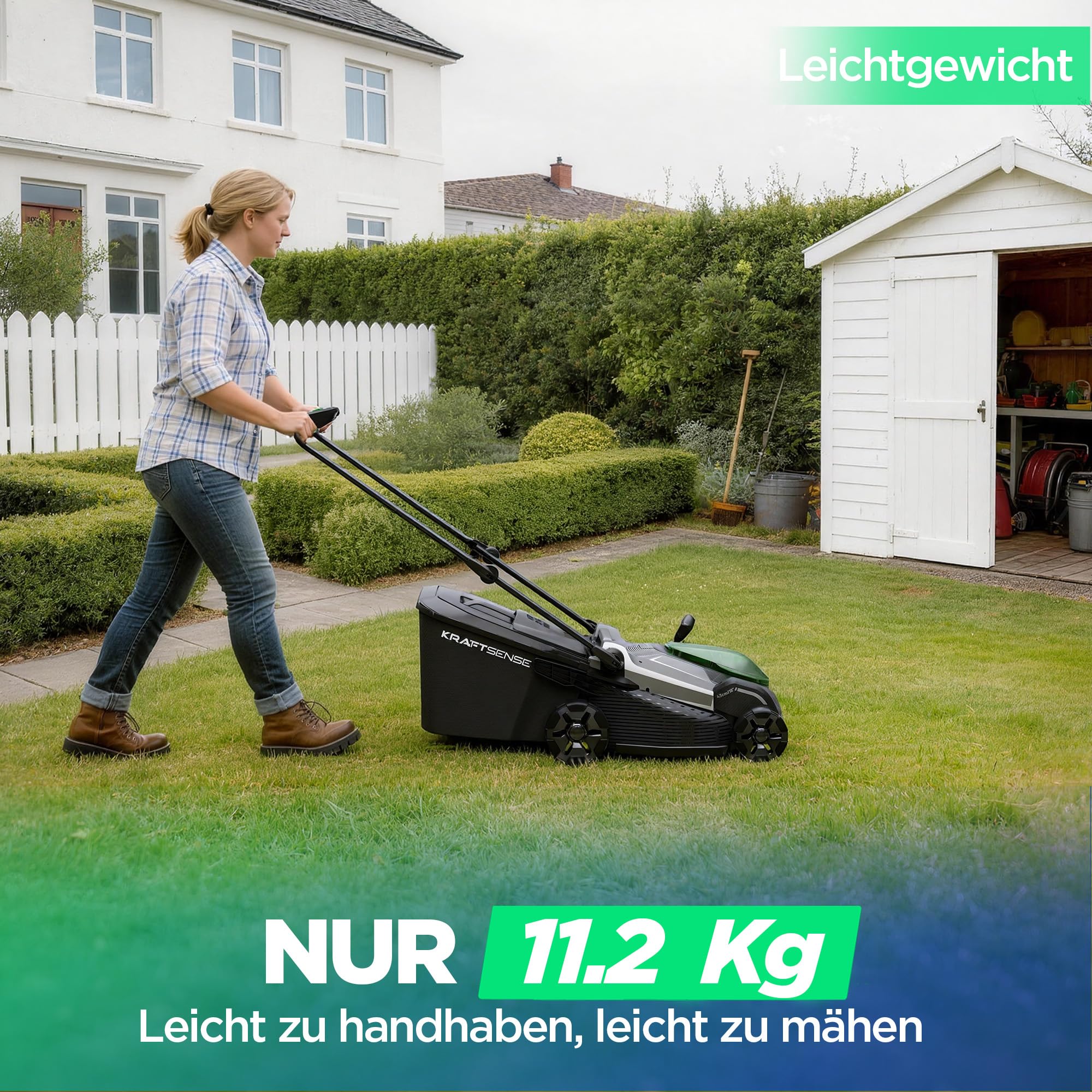 40V Akku-Rasenmäher für mittelgroße Gärten, 43 cm Schnittbreite, bürstenloser Motor, 2-in-1 Mulchen & Fangen, mit 2×5,0Ah Akkus für bis zu 600 m² pro Ladung, inkl. Typ-C-Ladekabel