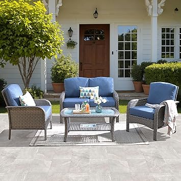 ovios 4-Piece Outdoor Wicker Sofa Set with Coffee Table