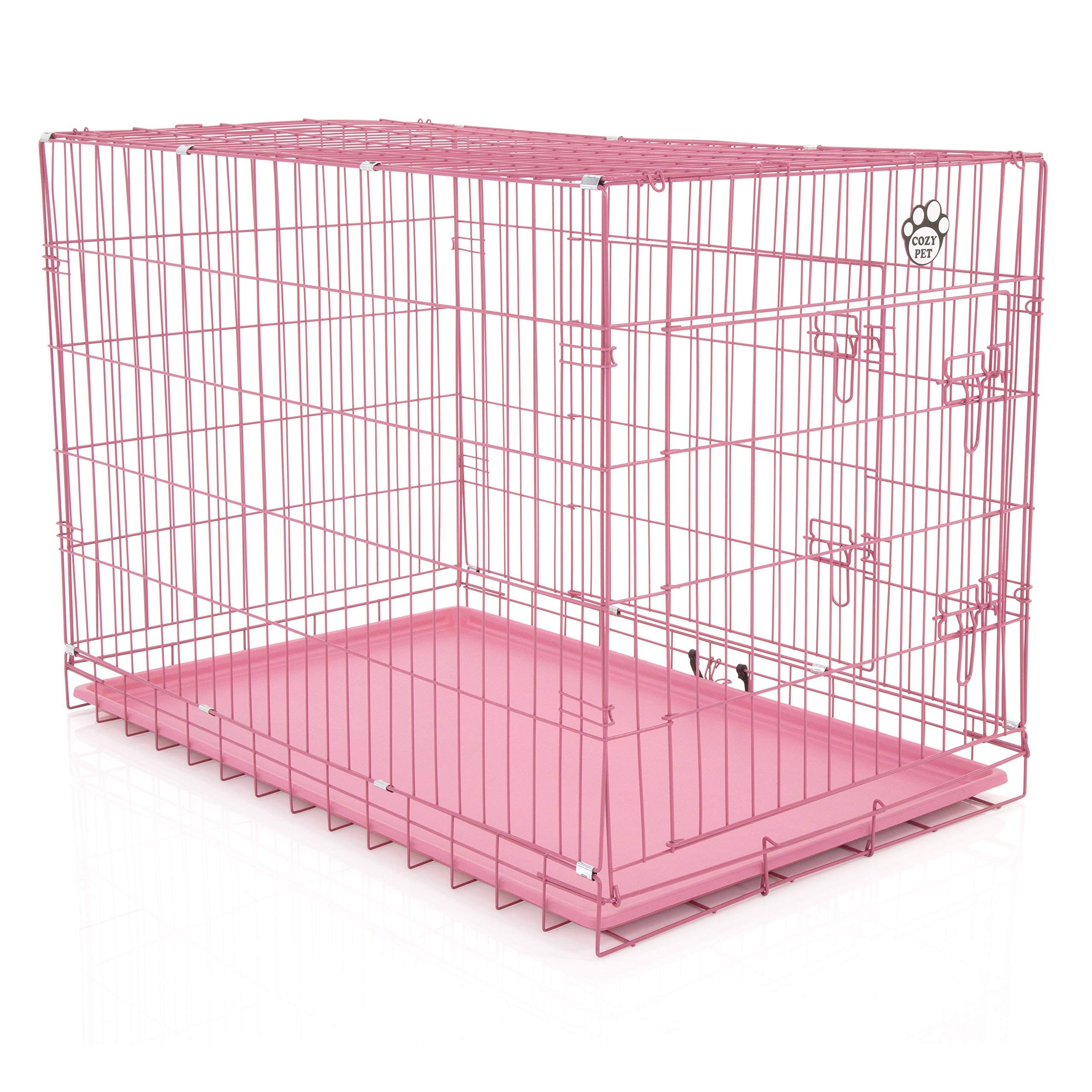 Cozy Pet Dog Cage 42" Pink ABS Tray Folding Puppy Crate Cat Carrier Dog Crate DCP42P (We do not ship to Channel Islands.)