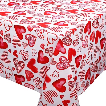 Horaldaily Valentine Tablecloth 60x84 Inch Rectangle - Buffalo Plaid Red With Hearts, Washable Polyester - View #13