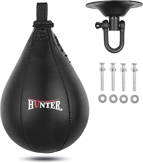 Hunter Leather Speed Bag with Swivel - Premium Cowhide Boxing Bag for Speed, Accuracy & Reflex Training
