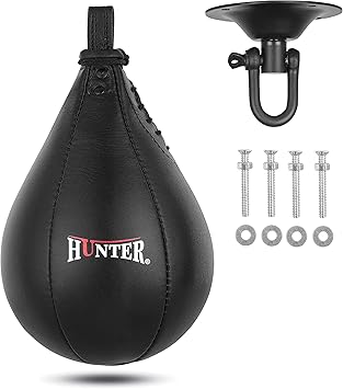 Hunter Leather Speed Bag with Hanging Swivel - Boxing Training Bag for Speed & Accuracy Hunter Leather Speed Bag with Hanging Swivel - Boxing Training Bag for Speed & Accuracy