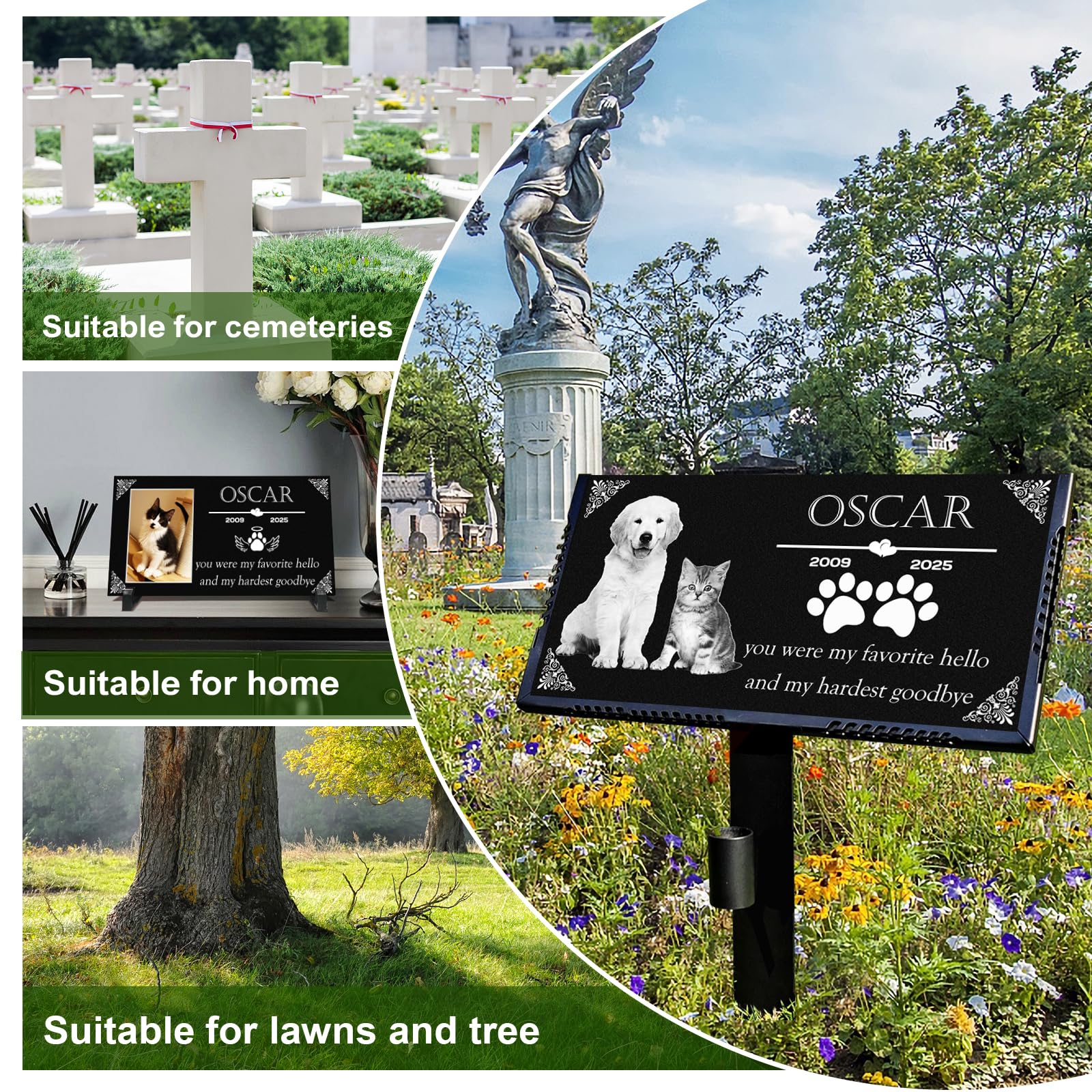 Pet Memorial Stones, Personalized Pet Headstones for Dogs & Cats for Grave Markers Outdoor, Custom Waterproof Granite Sympathy Dog Memory Stones Plaques, Cat Memorial Headstones, Garden Tombstones