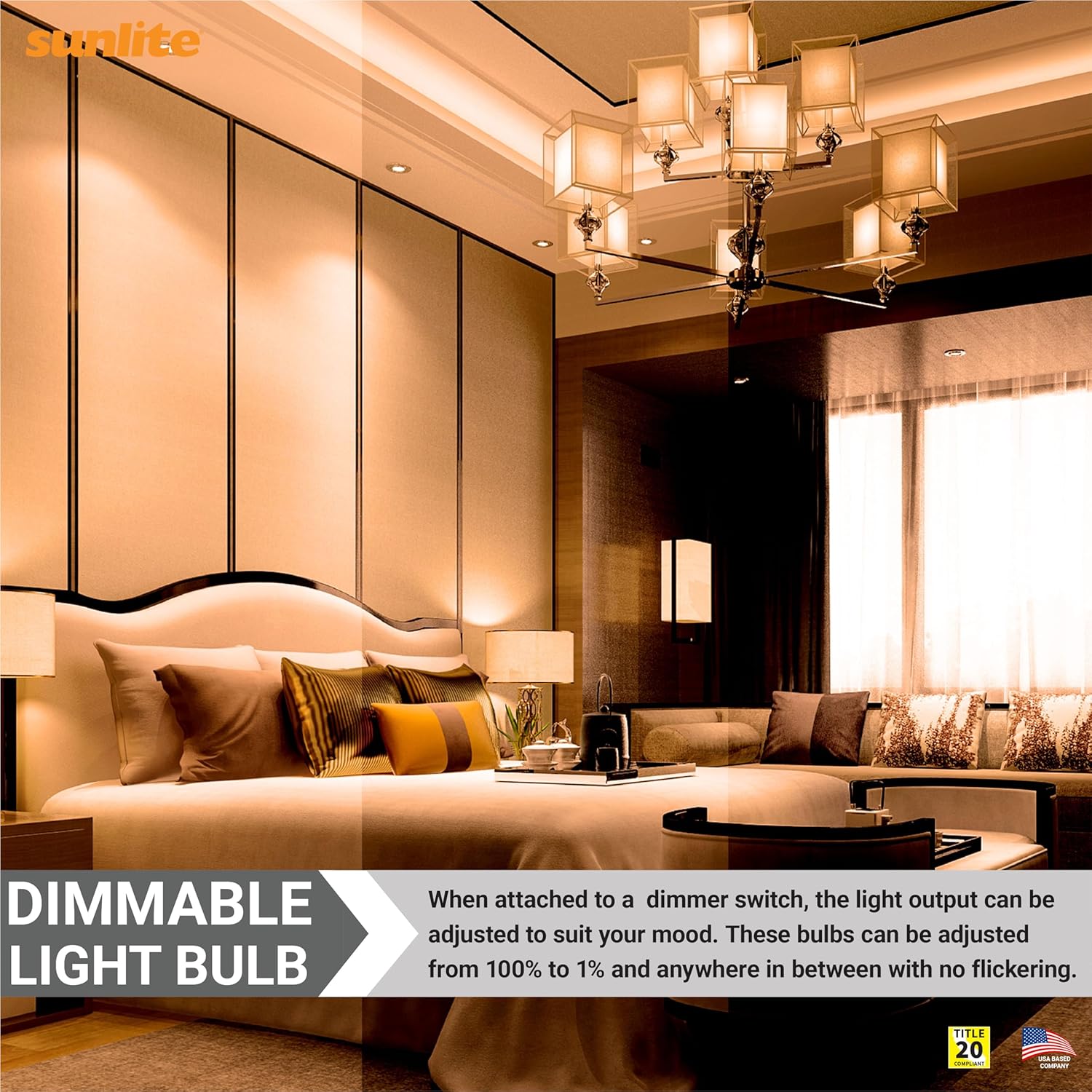 Sunlite 01335-SU Flame Tip Chandelier Light Bulbs Watts, Candelabra Base (E12), 120 Volt, Incandescent, Dimmable, 1 Pack, Clear