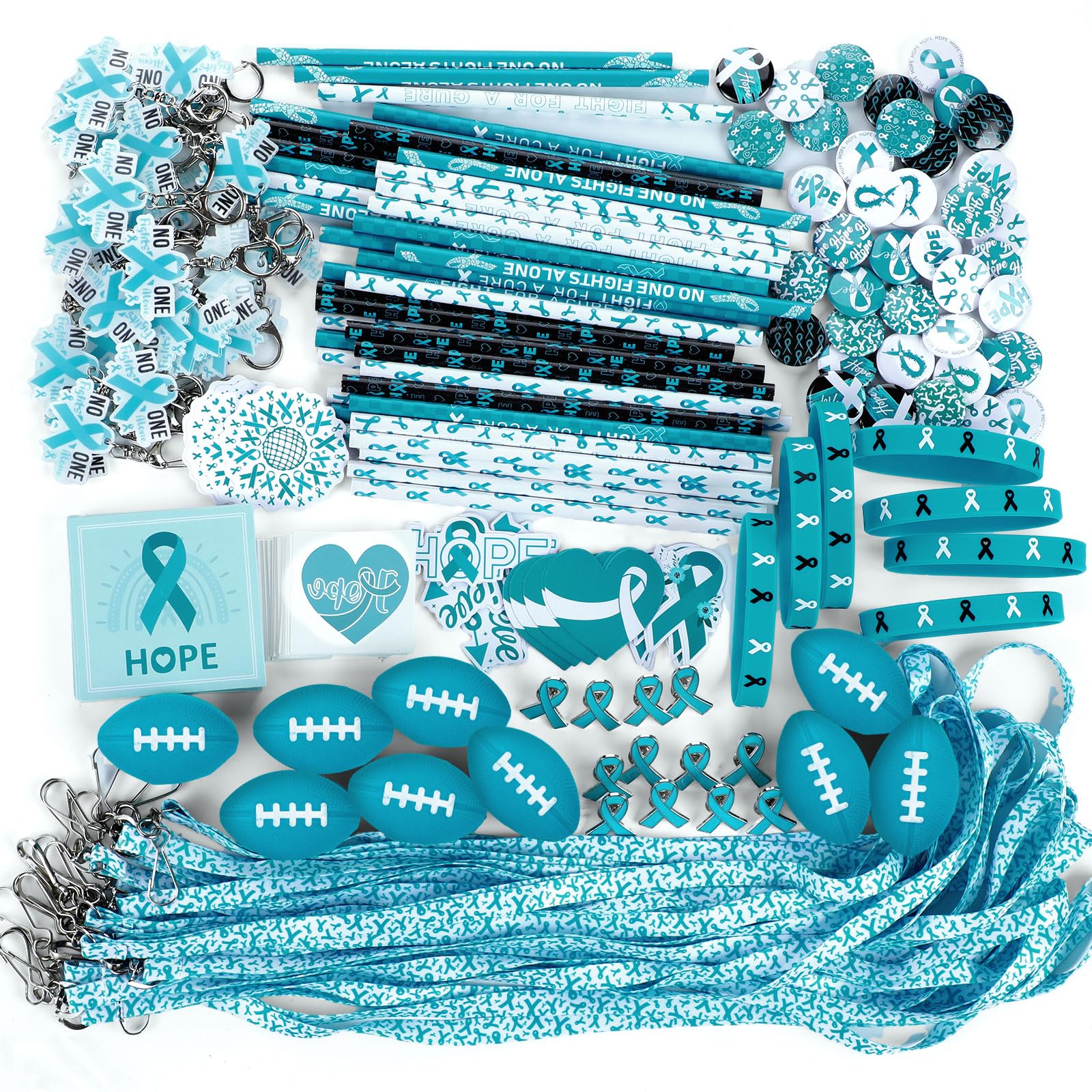 Hollowfly 400 Pcs Teal Ribbons Ovarian Cervical Cancer Awareness Items