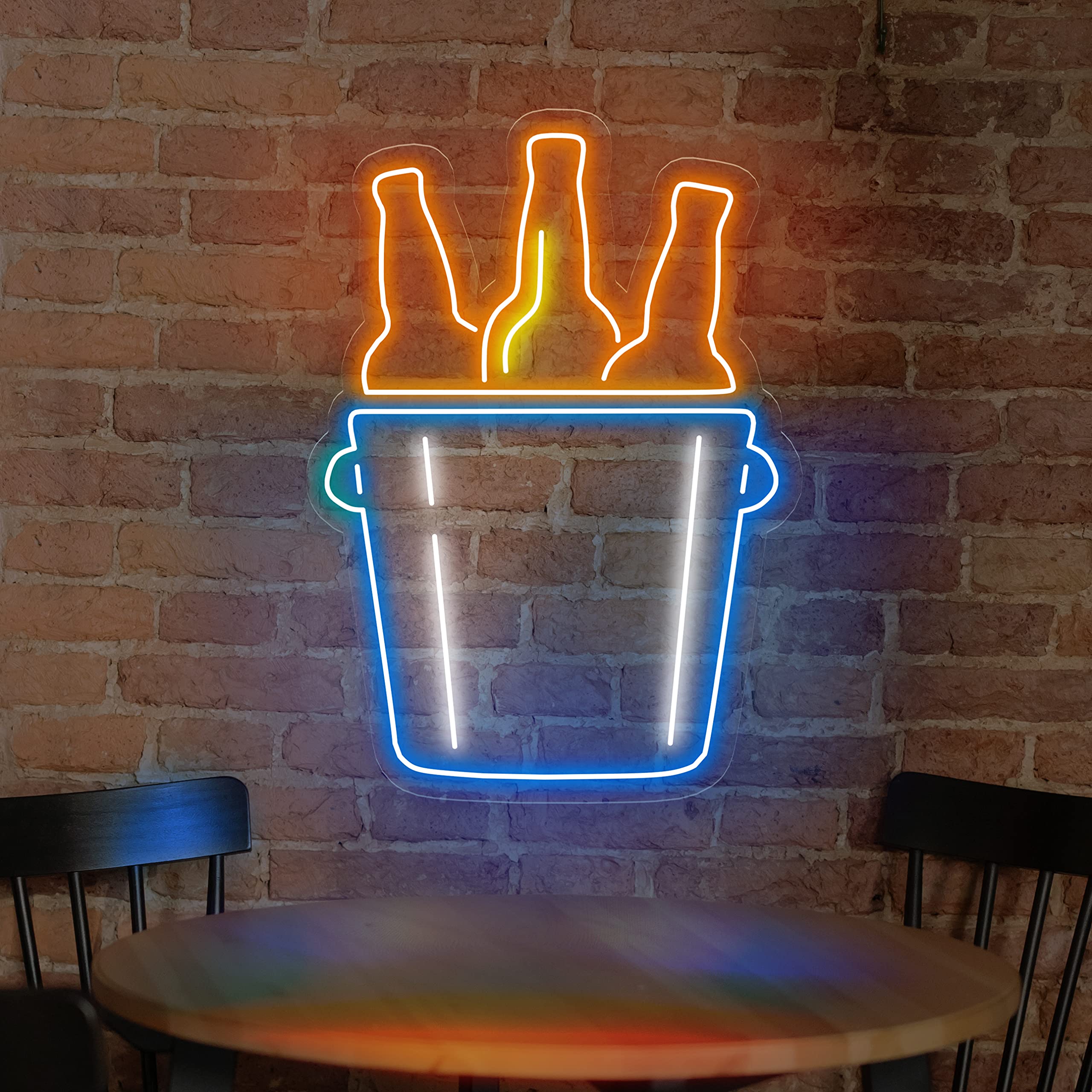 Neon Luces Pared Carteles Letrero Comida Restaurante Feliz -55cm - Personalizable - Multi modelos para elegir - Con Mando a la Distancia- Interior (Neón Cubo de Cervezas)