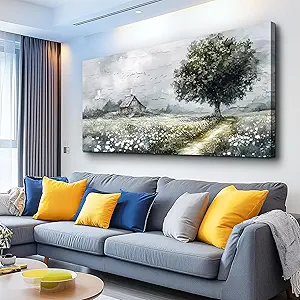 ERQINHUA Gray Large Canvas Wall Art For Living Room Farmhouse Wall Decor For Bedroom Office Mural Field scenery Paintings Tree Landscape Printed Artwork Wall Pictures Home Decorations art 24"X48"
