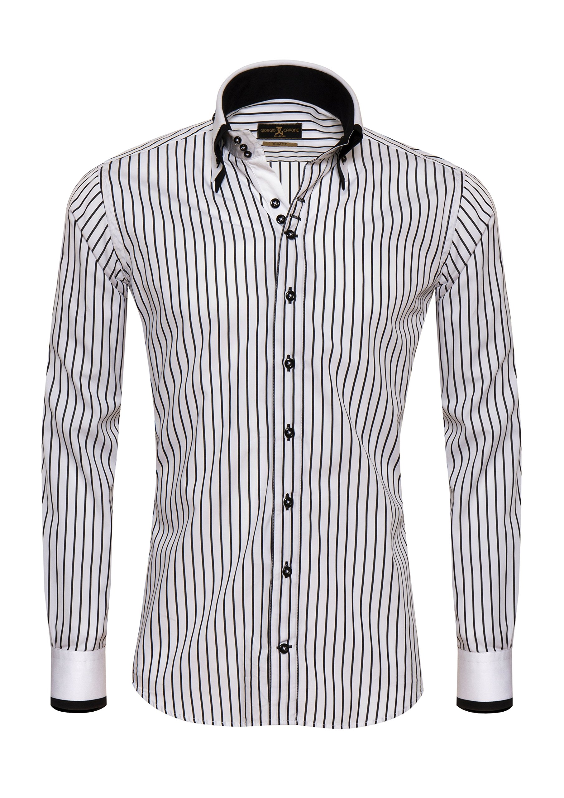 Giorgio Capone Premium Shirt, Black and White Striped, Non-Iron, 100% Cotton, Slim & Regular fit