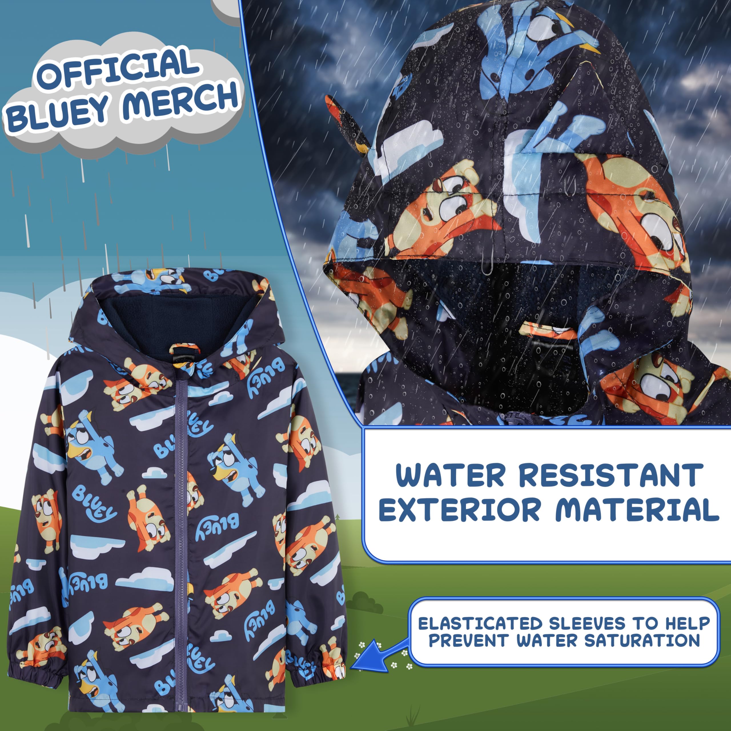 Bluey Chubasquero para Niñas, Poncho Impermeable con Capucha y Bolsillos