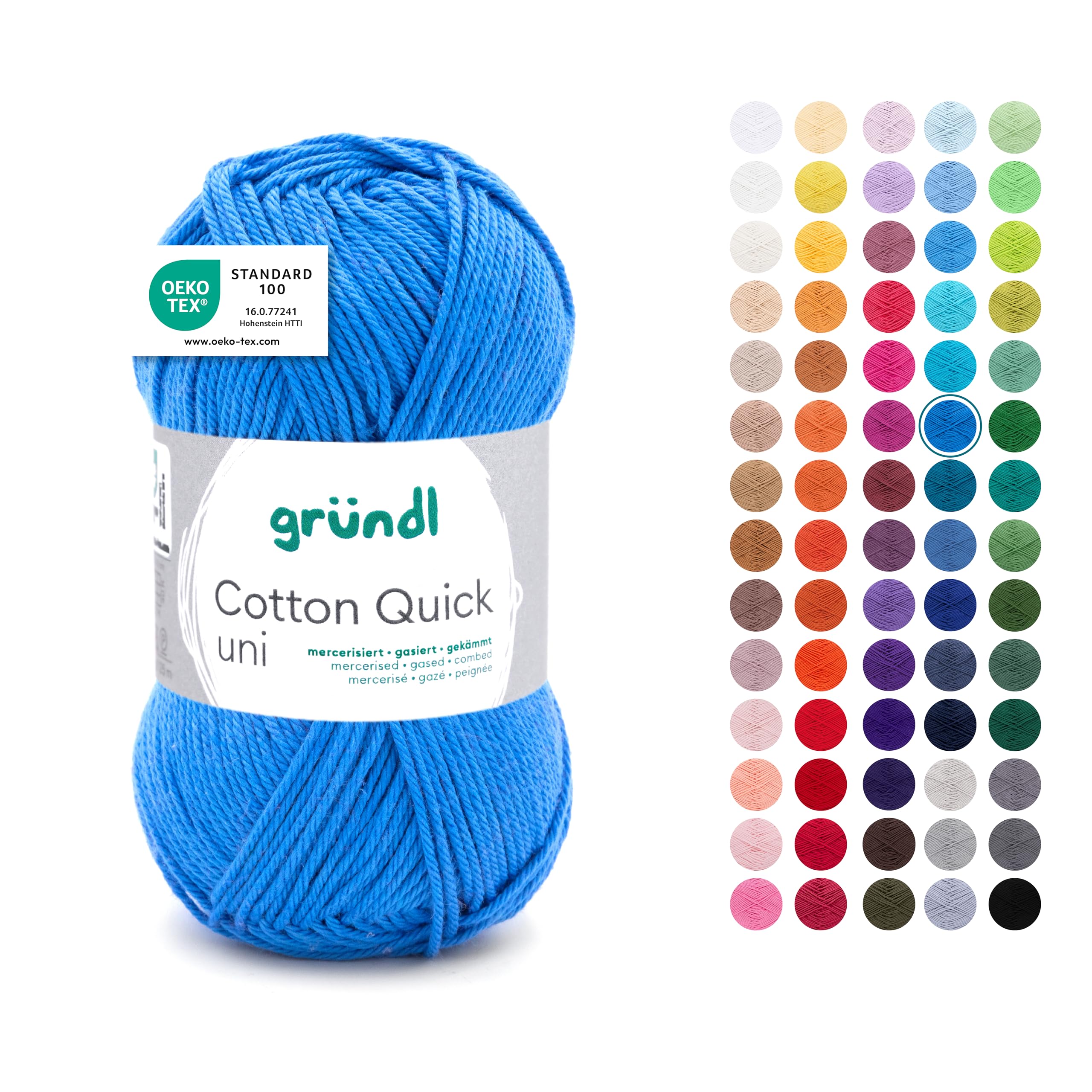 Gründl Wool Cotton Quick Plain Yarn for Knitting & Crocheting 100% Cotton, 1 Ball 50 g/125 m, Crochet Yarn/Knitting Yarn, Medium Blue