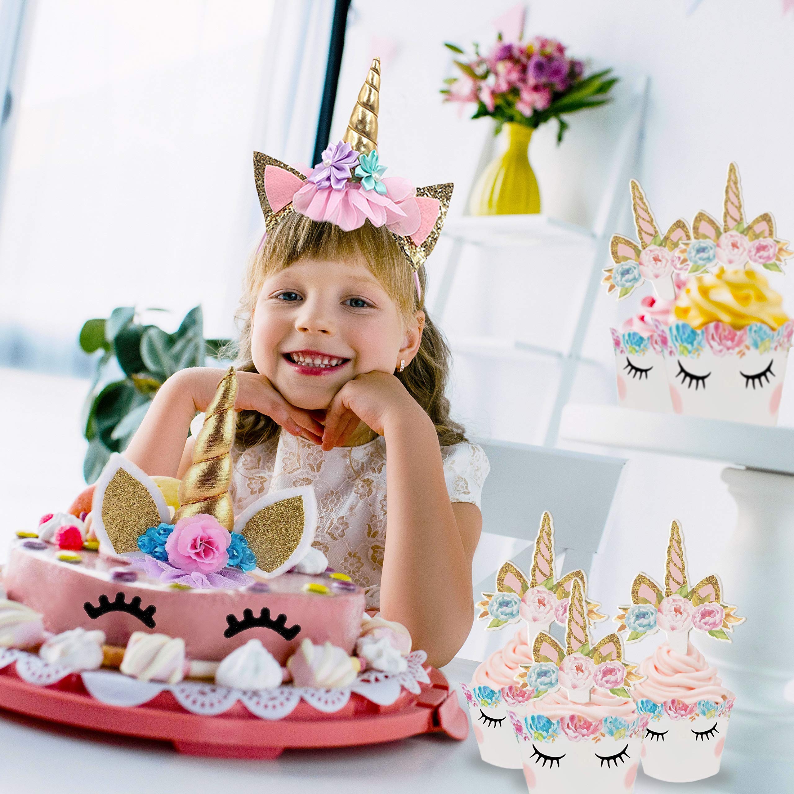 Buy Bestus 53pcs Unicorn Cake Topper (Eyelahes,Ears and flowers set