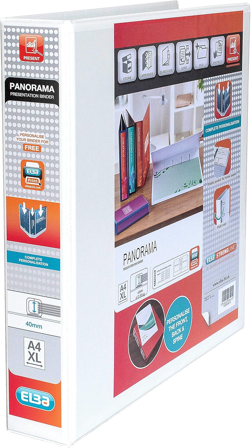 ELBA A4 4D Ring 40MM WHT PAN PRES Binder