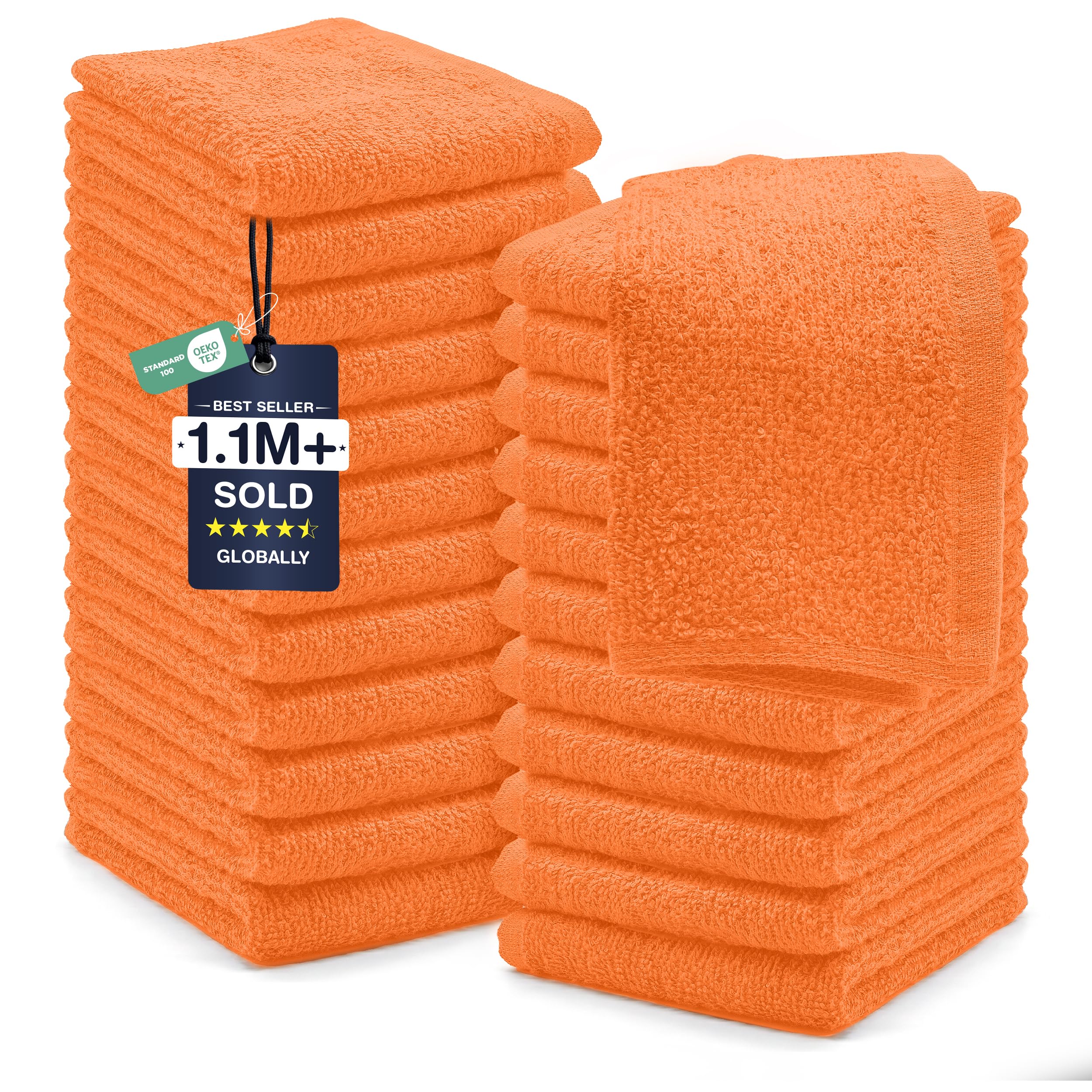 DAN RIVER 24 Pack Cotton Wash Cloths Set for Showering [12x12] Orange