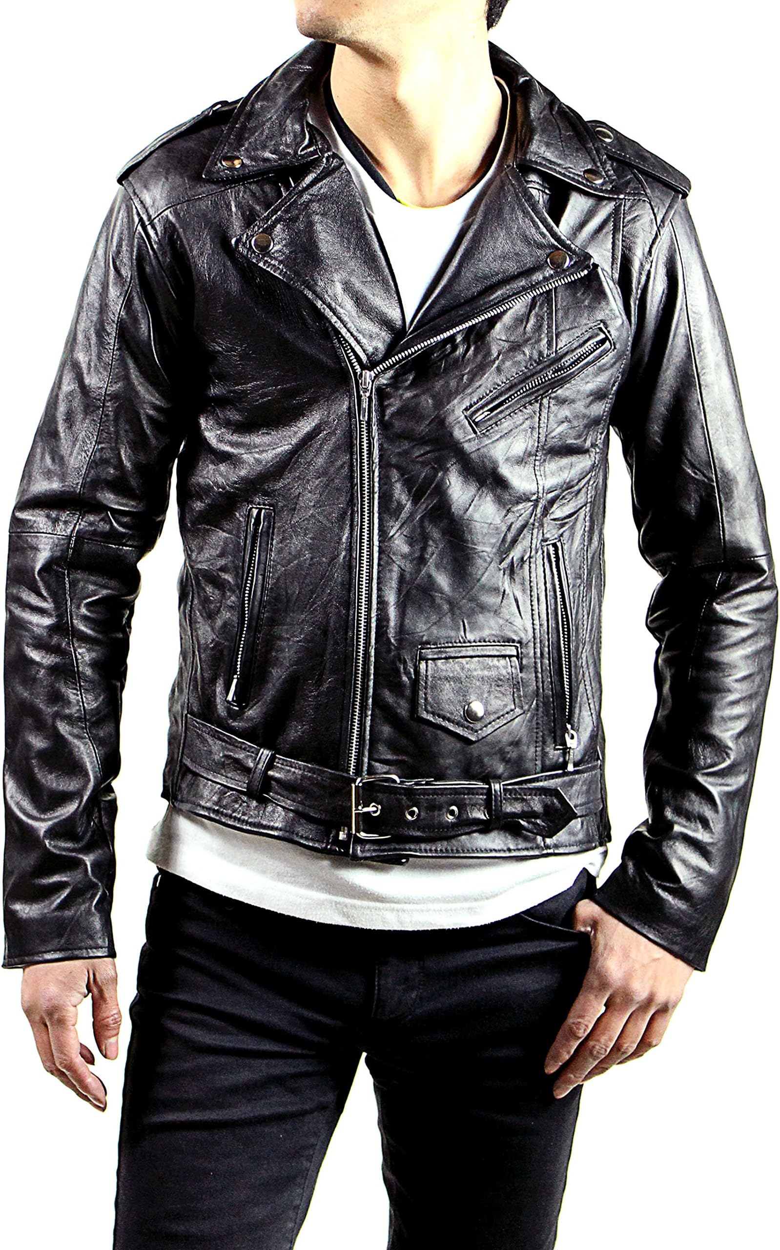 Men's Genuine Leather Motorcycle Jacket Double