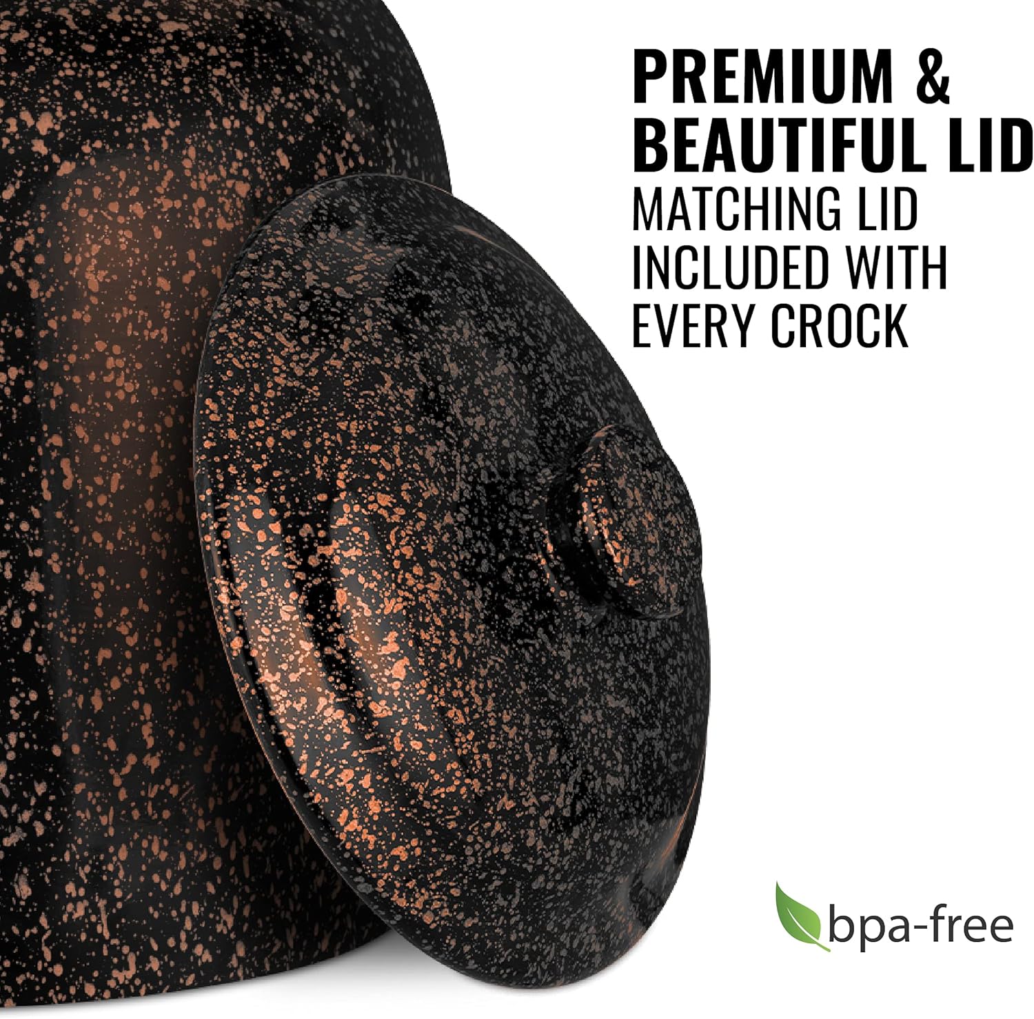 Geo Sports Porcelain Ceramic Crock Water Dispenser, Stainless Steel Faucet, Valve and Lid Included. Fits 3 to 5 Gallon Jugs (Black with Orange Speckles)