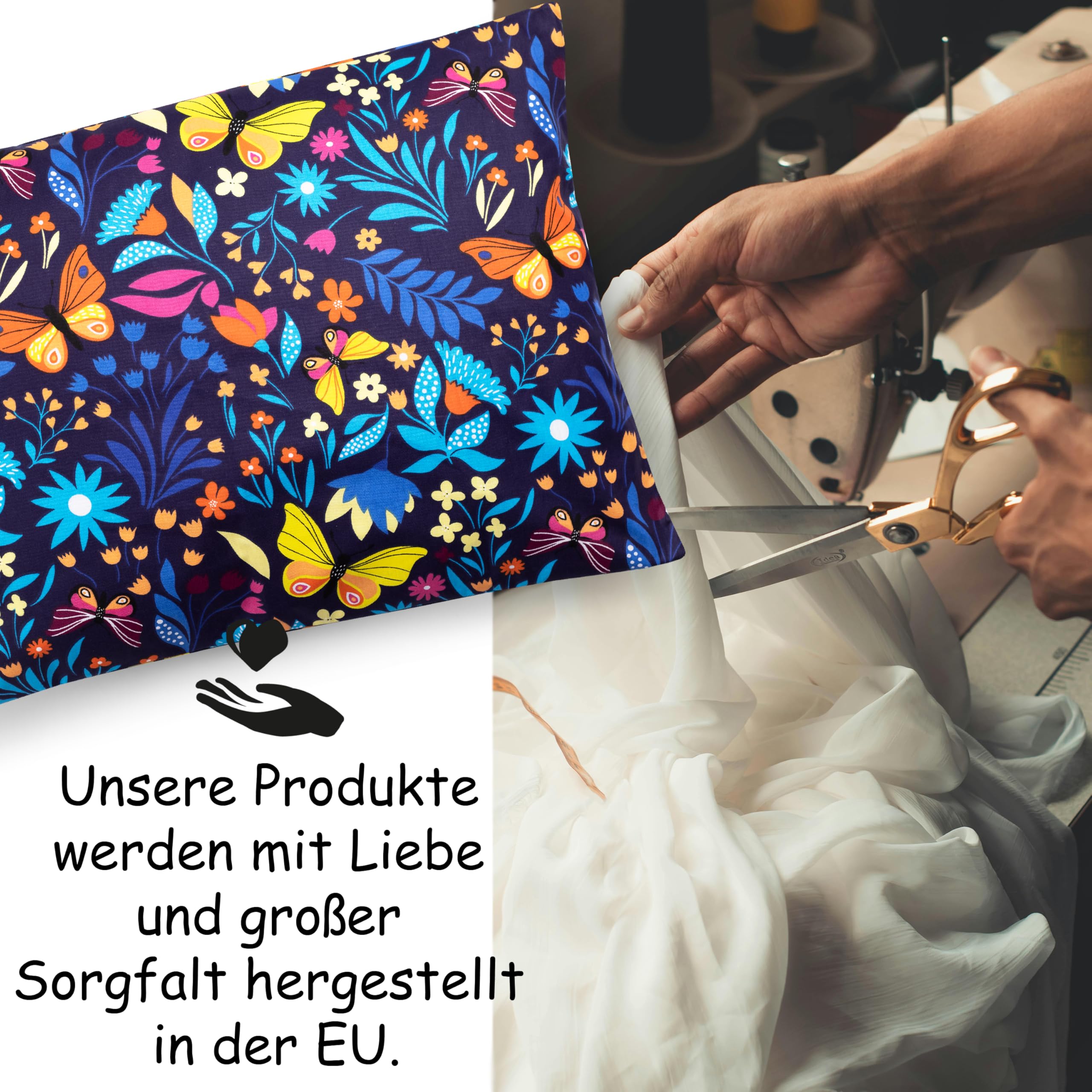 PinkZebra Kopfkissenbezug, Kissenbezug 60 x 80 cm aus 100% Baumwolle, Kissenhülle, Öko-tex Standard 100, Kinderbezüge mit Reißverschluss, Schmetterlinge Bunt