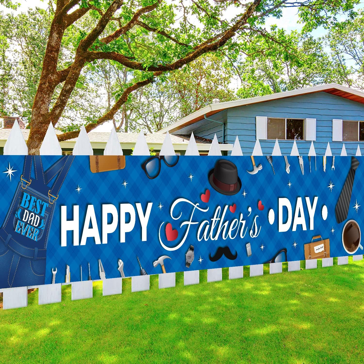 KORHONEN Happy Fathers Day Banner Decorations, Happy Father's Day Banner Backdrop for Fathers Day Party Decorations, Happy Fathers Day Decorations Yard Sign for Indoor Outdoor(Dark Blue) thumbnail