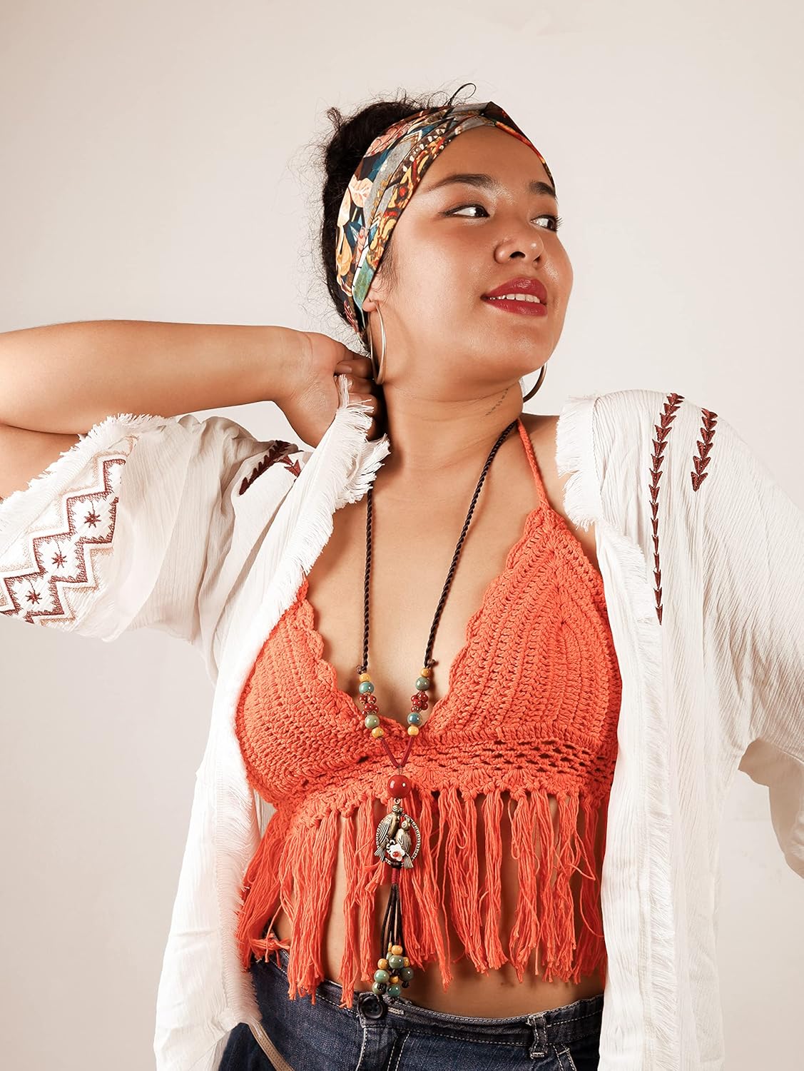 MINACHI Boho Hippie Colorful Ceramic Beads Strand O Ring Circle Charm Long Y Necklace, Vintage Bohemian Statement Jewelry Gift for Women - Image 6