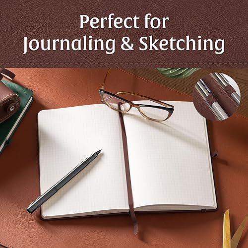 Miniatura 5 de BEECHMORE BOOKS Cuaderno de papel cuadriculado, regular, marrón, diario de matemáticas y ciencias de cuadrícula cuadrada de primera calidad, cuero