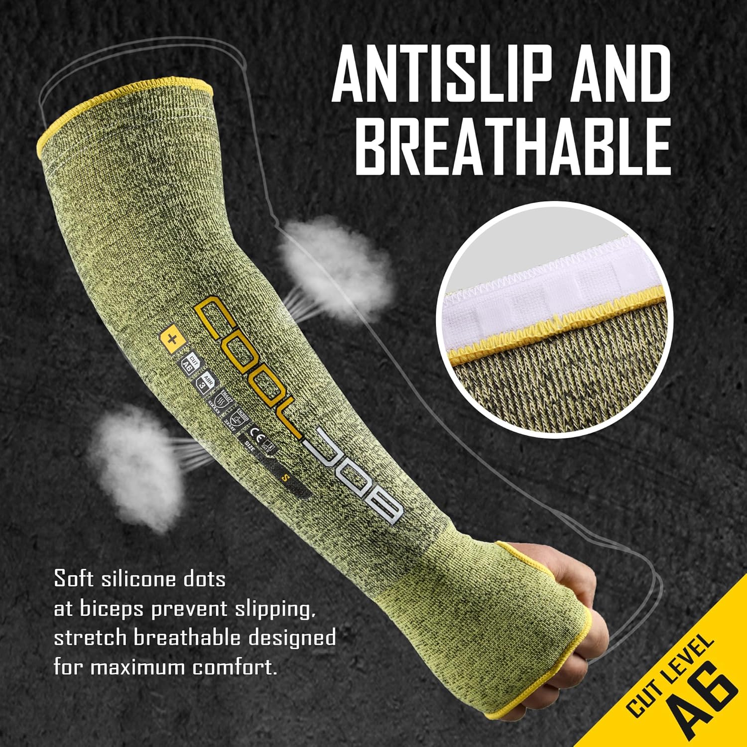 COOLJOB 耐切創スリーブ 親指穴付き ANSI CUT 6 1組, マルチカラー, Small