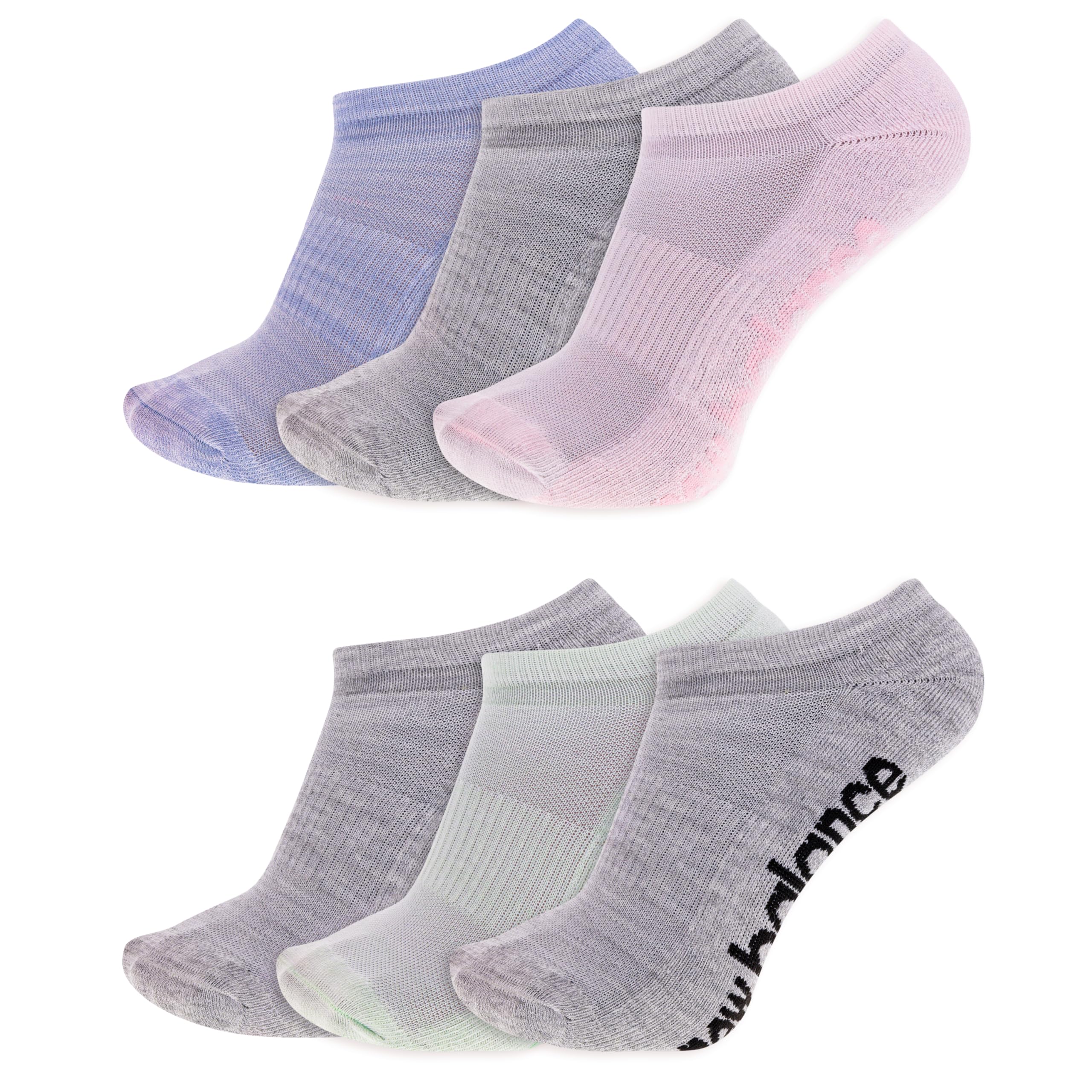 New Balance Performance Cushioned No Show Socks-6 & 12 Moisture Wicking, Grey Assorted (6 Pairs), Medium