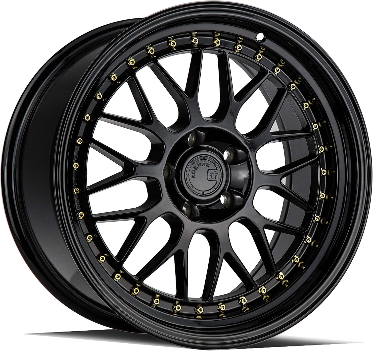 AodHan AH02 Wheel - Full Black (Gold Rivet): 18x9.5 Wheel Size; 5x114.3 Lug Pattern; 73.1mm Hug Bore; 30mm Off Set.
