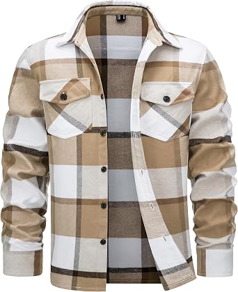 Cotrasen Mens Flannel Shirts Long Sleeve Button Down Casual Plaid Shirt | 2 Chest Pockets, Lightweight Shacket, Cotton, Regular Fit, Shirt Jacket, Daily Wear, Work, Fall and Winter