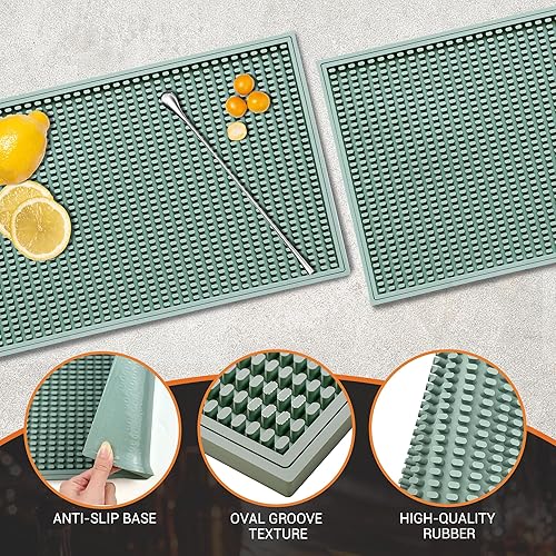 Miniatura 3 de Tapete de barra de 18 x 12 pulgadas (2 piezas) de goma para encimera y secado de platos, tapete antideslizante con diseño de flujo de aire para bar